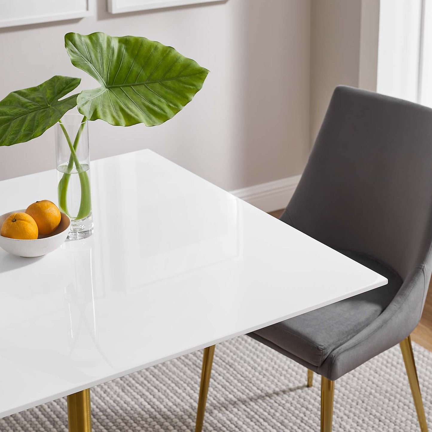 Modway Lippa 36" Square Wood Top Dining Table in Gold White - EEI-3212