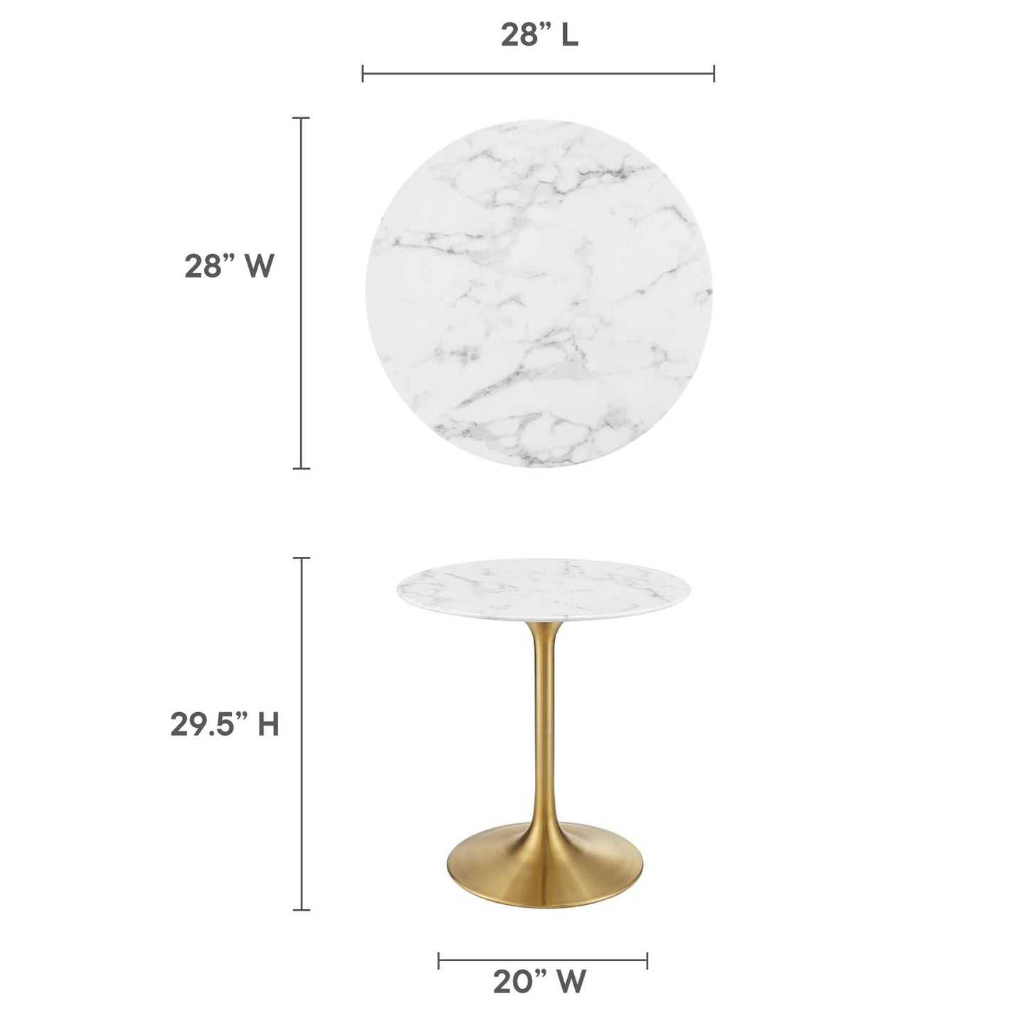 Modway Lippa 28" Round Dining Table In Gold White - EEI-3213 - EEI-3213