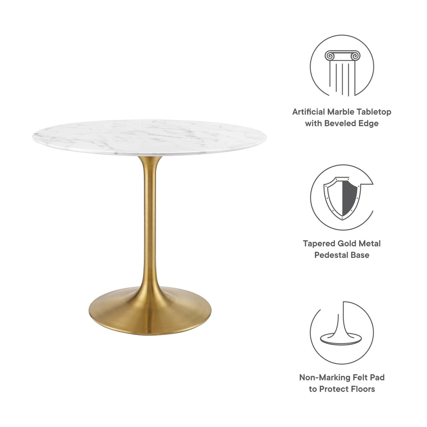 Modway Lippa 36" Round Artificial Marble Dining Table in Gold White - EEI-3214