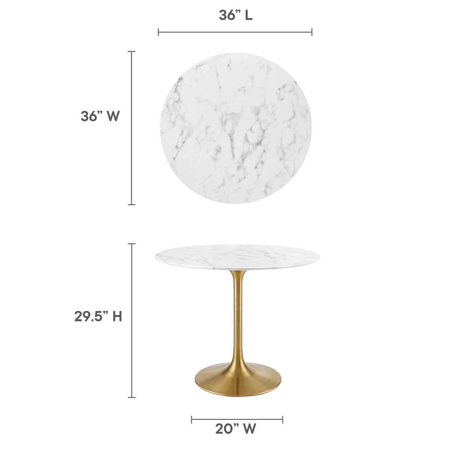 Modway Lippa 36" Round Artificial Marble Dining Table in Gold White - EEI-3214