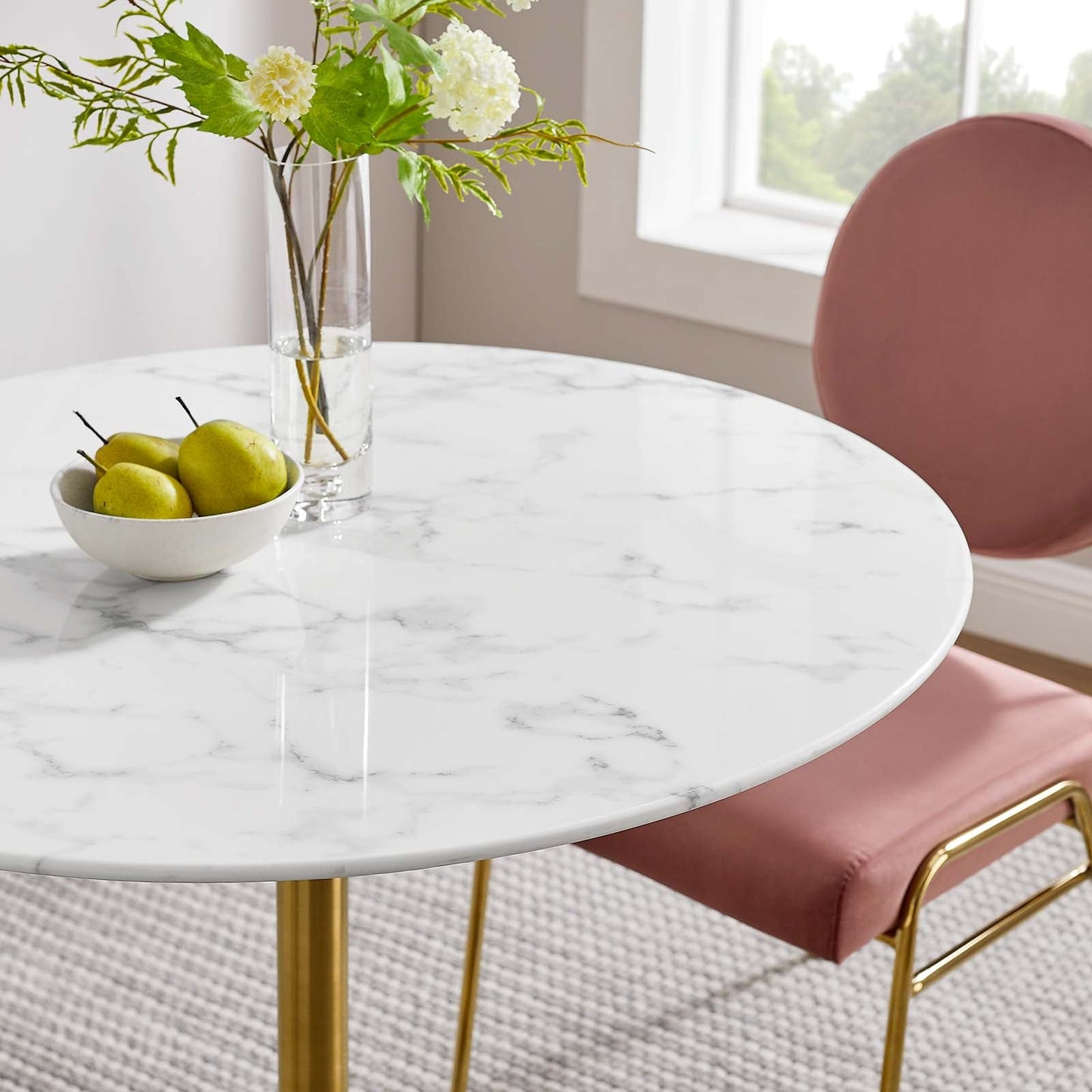 Modway Lippa 36" Round Artificial Marble Dining Table in Gold White - EEI-3214