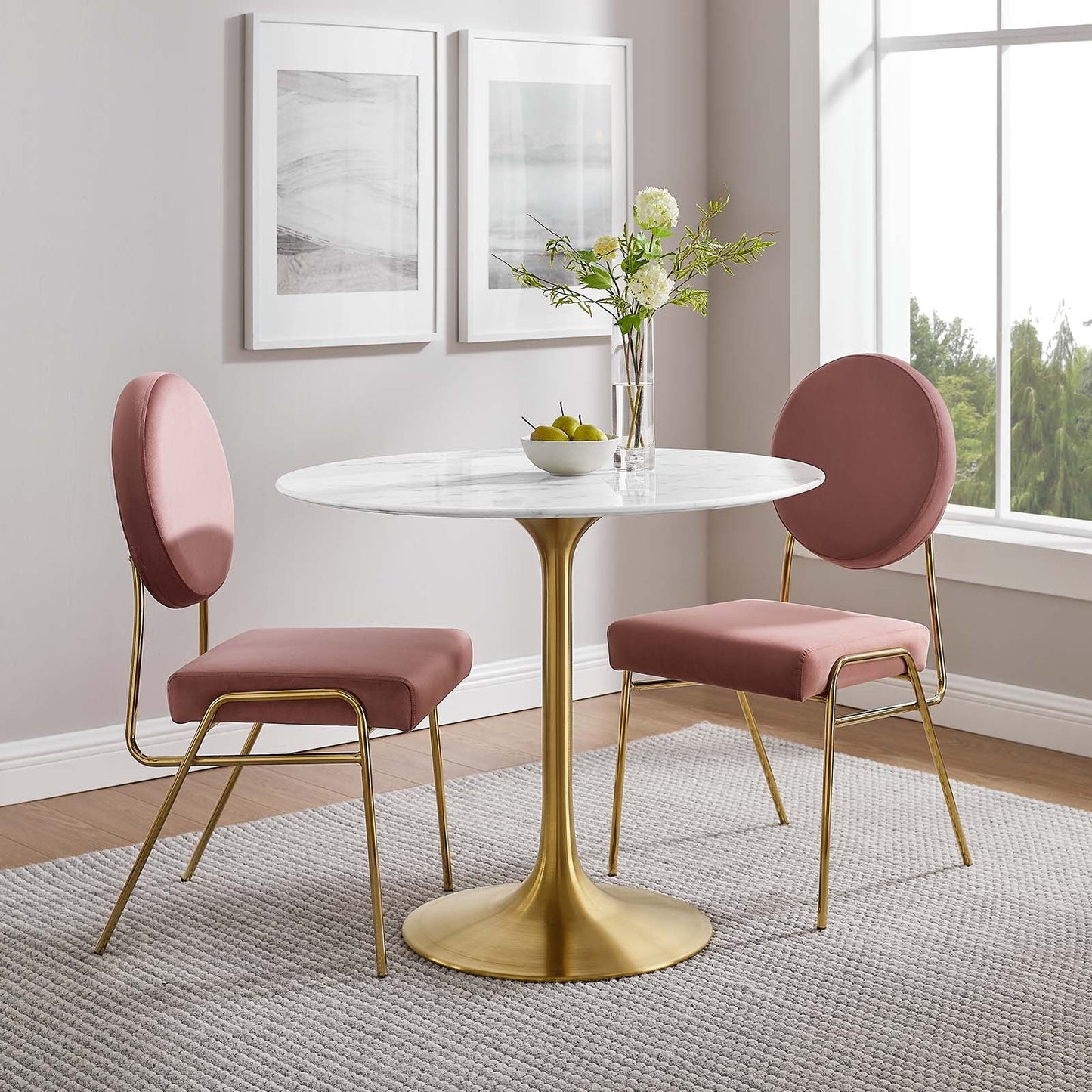 Modway Lippa 36" Round Artificial Marble Dining Table in Gold White - EEI-3214
