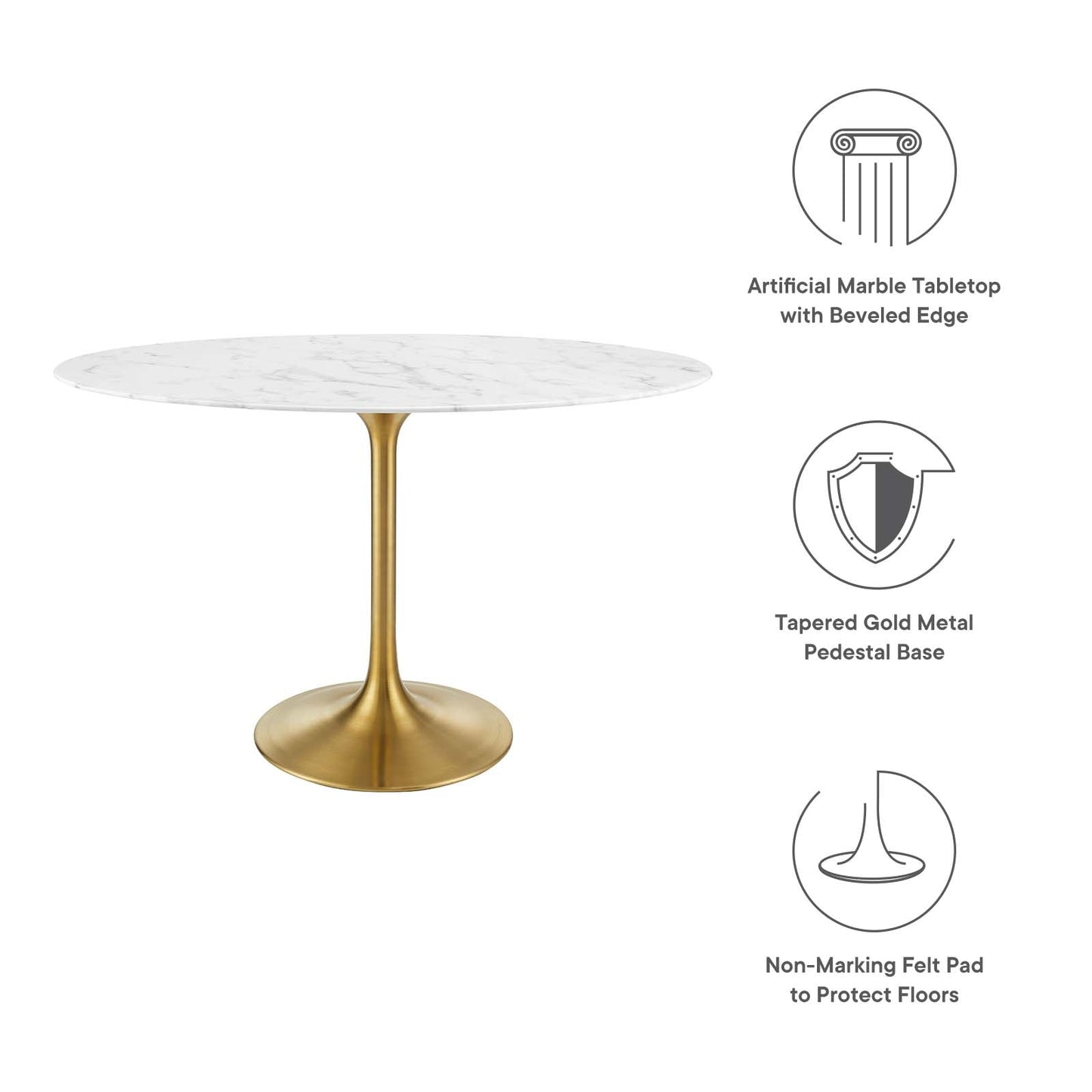 Modway Lippa 48" Oval Artificial Marble Dining Table in Gold White - EEI-3216