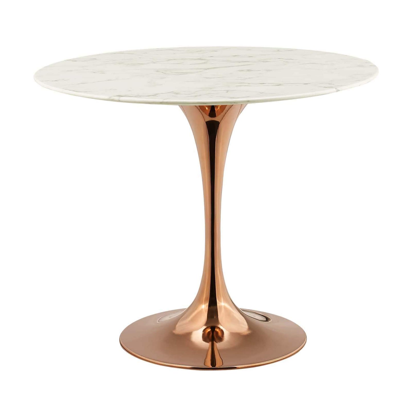 Modway Lippa 36" Round Artificial Marble Dining Table in Rose White