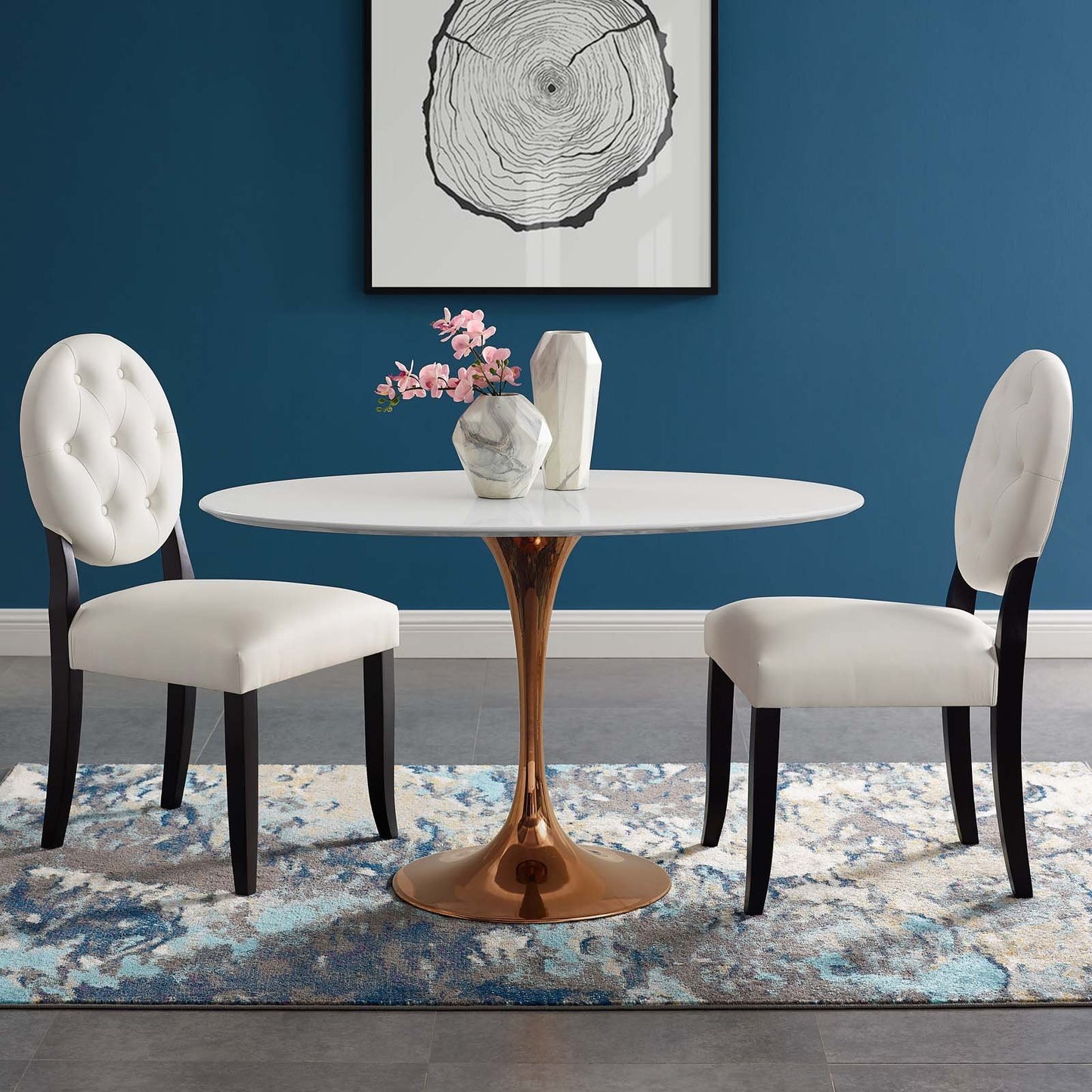 Modway Lippa 48" Oval Wood Top Dining Table in Rose White