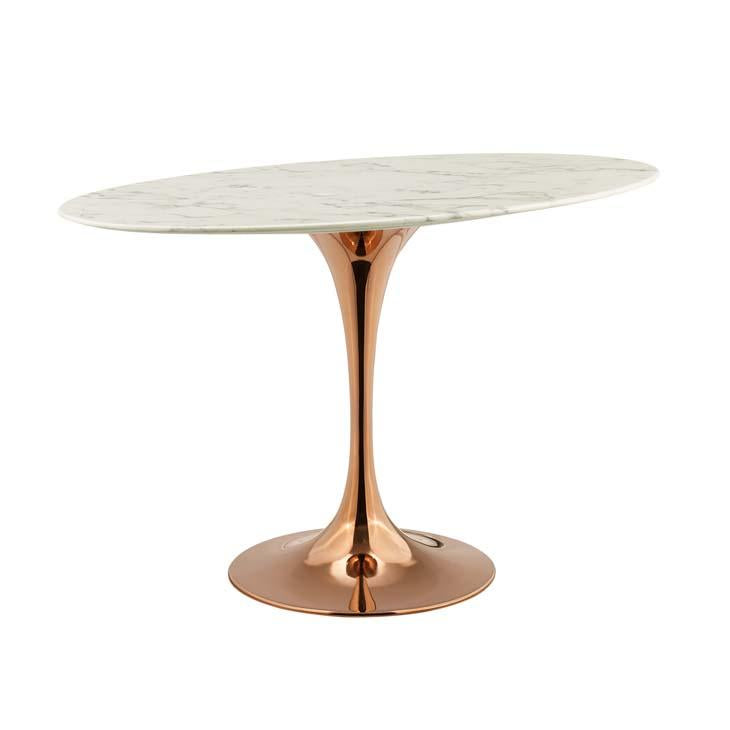 Modway Lippa 48" Oval Artificial Marble Dining Table in Rose White