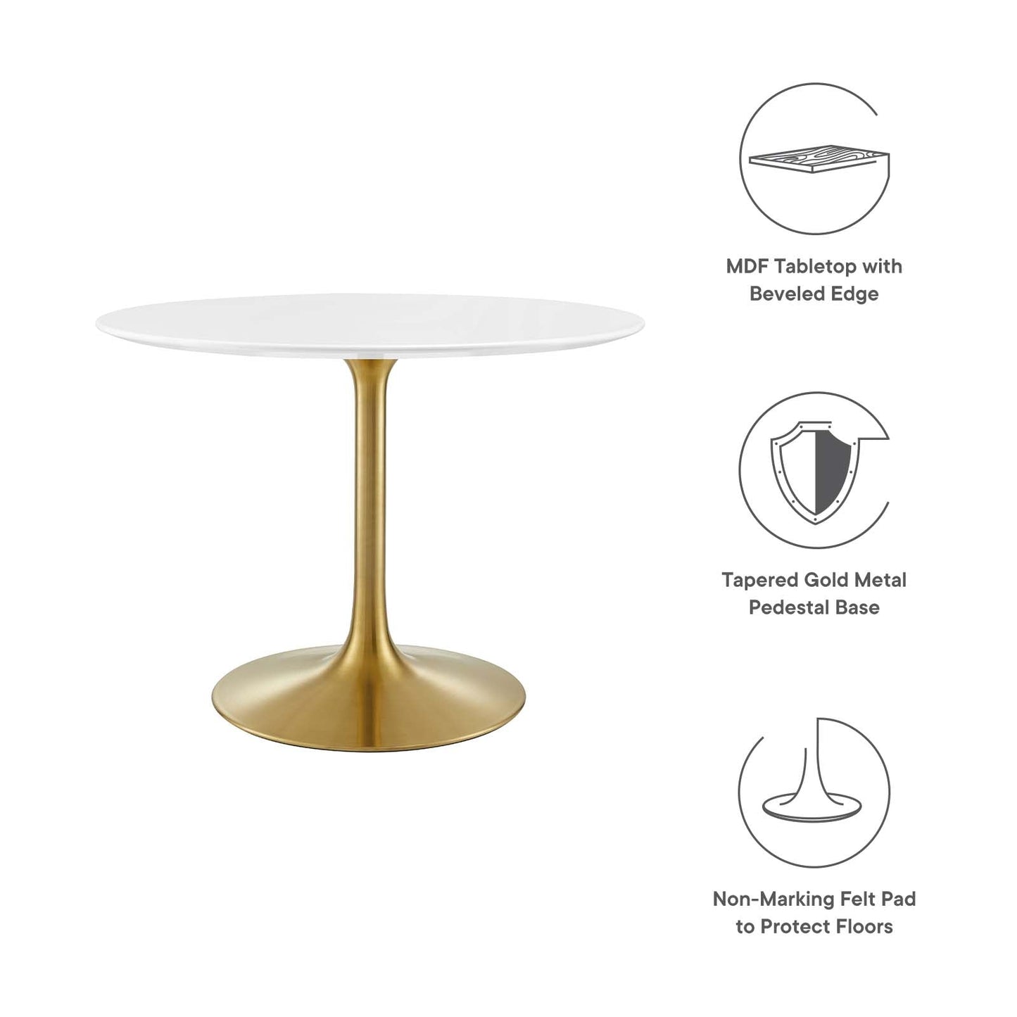 Modway Lippa 40" Round Dining Table in Gold White - EEI-3226