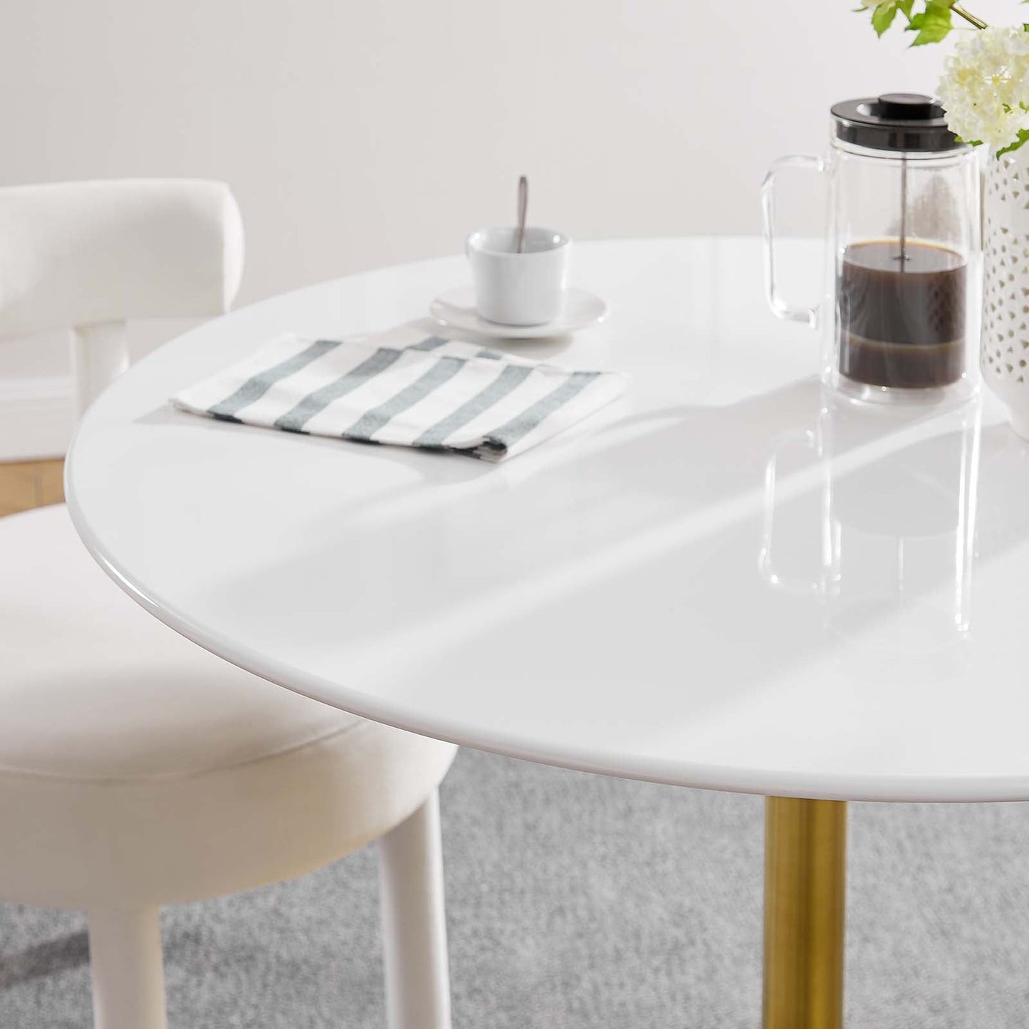 Modway Lippa 40" Round Dining Table in Gold White - EEI-3226