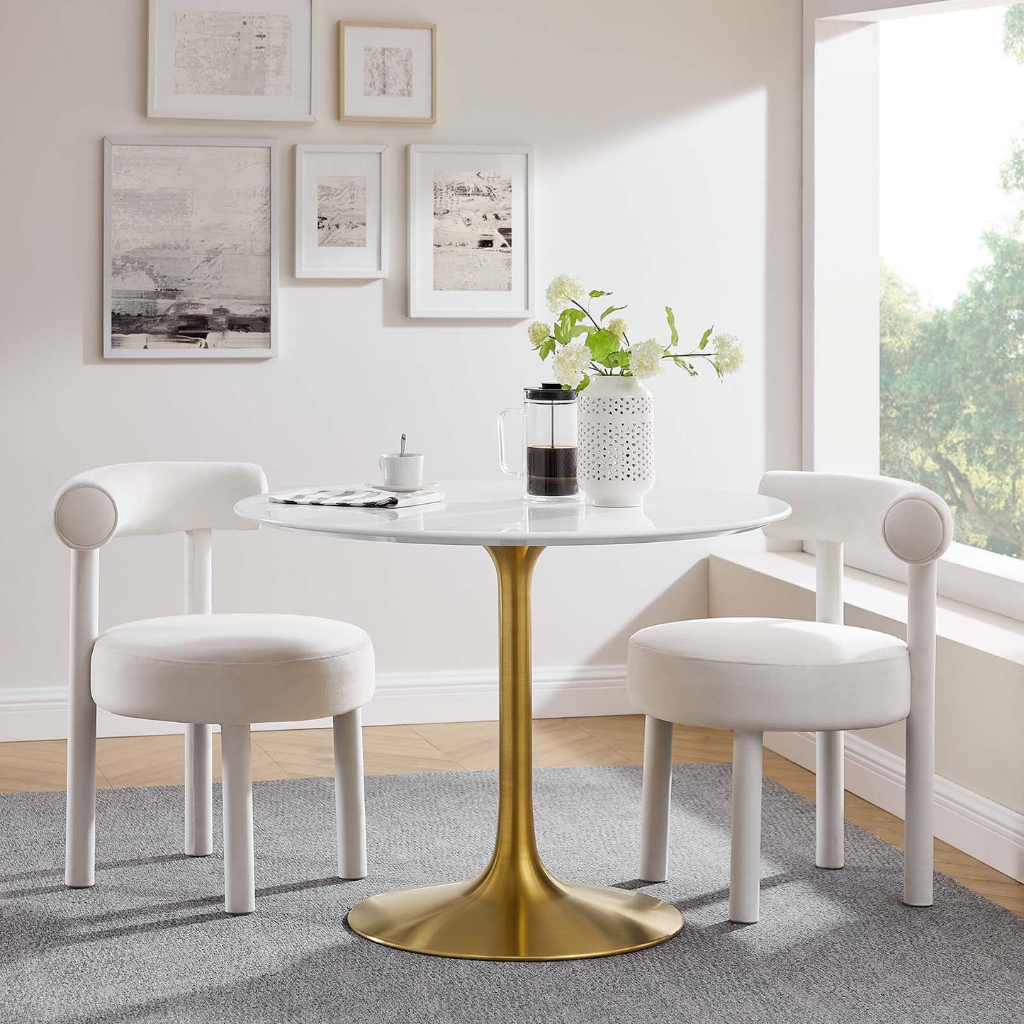 Modway Lippa 40" Round Dining Table in Gold White - EEI-3226