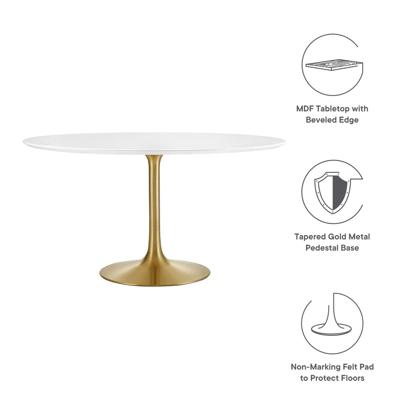 Modway Lippa 54" Round Wood Top Dining Table in Gold White - EEI-3228
