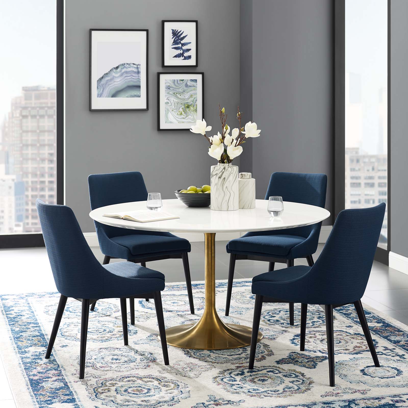 Modway Lippa 54" Round Wood Top Dining Table in Gold White | Dining Tables | Modishstore-2
