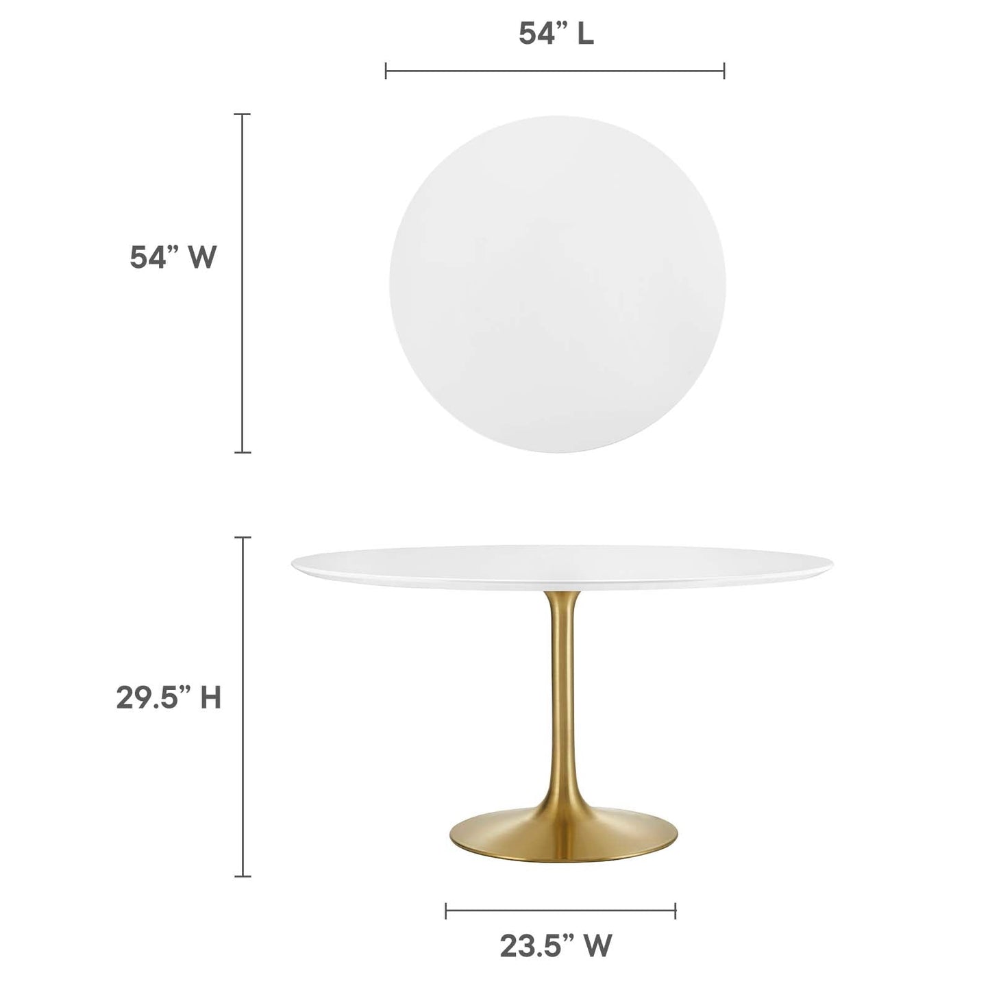 Modway Lippa 54" Round Wood Top Dining Table in Gold White - EEI-3228