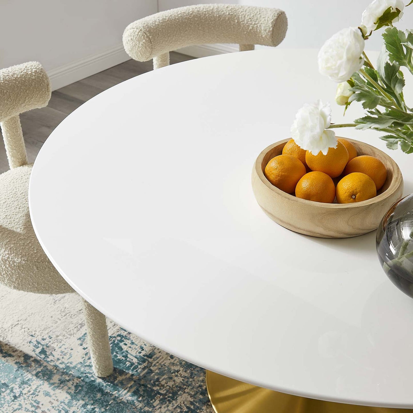 Modway Lippa 54" Round Wood Top Dining Table in Gold White - EEI-3228