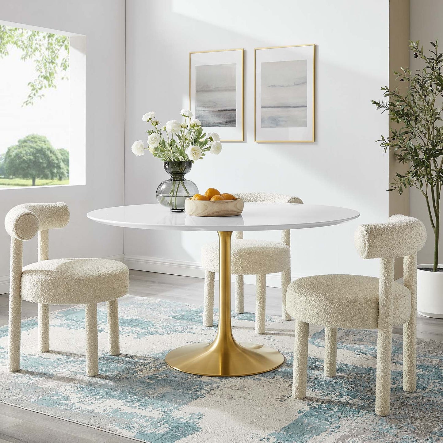 Modway Lippa 54" Round Wood Top Dining Table in Gold White - EEI-3228