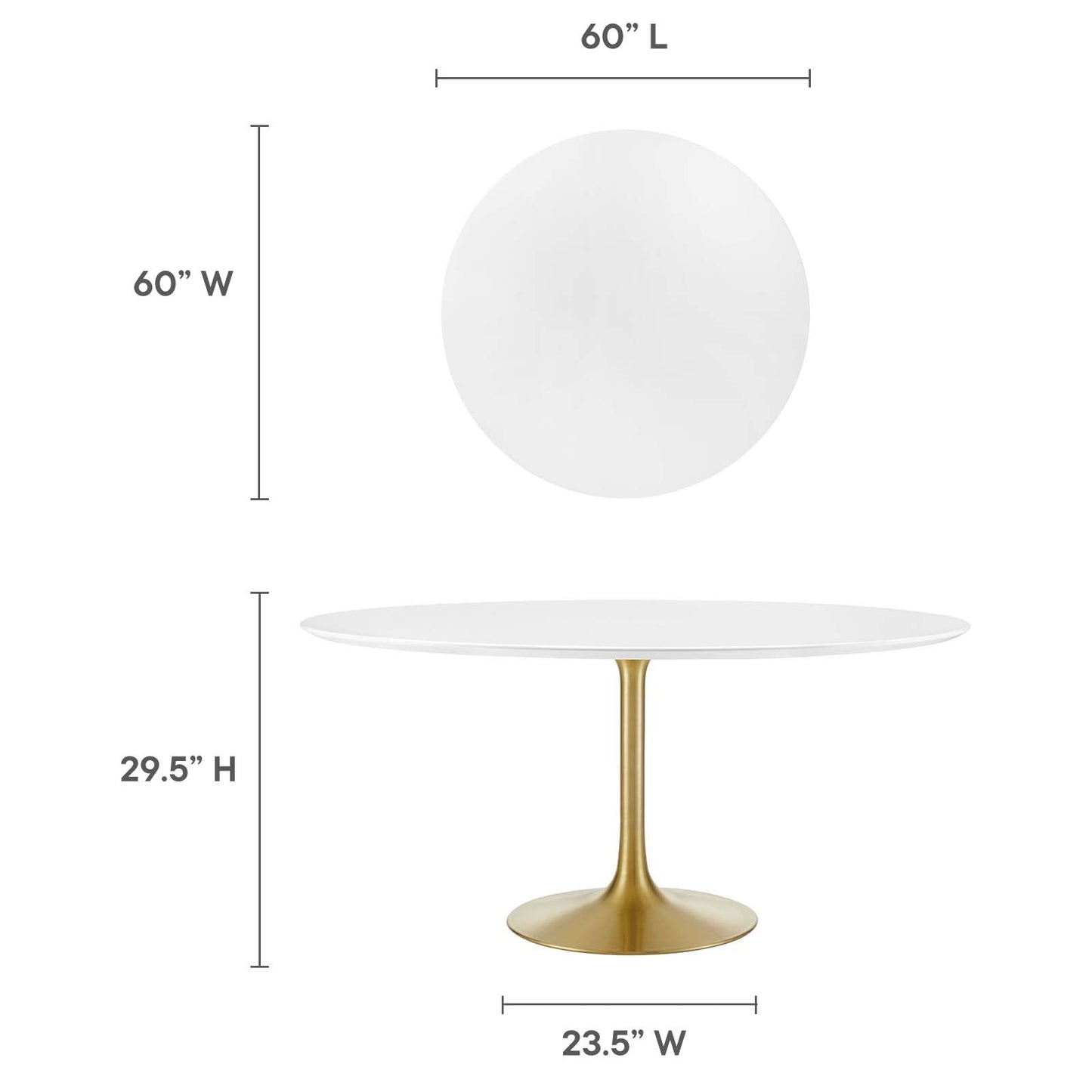Modway Lippa 60" Round Wood Top Dining Table in Gold White - EEI-3229