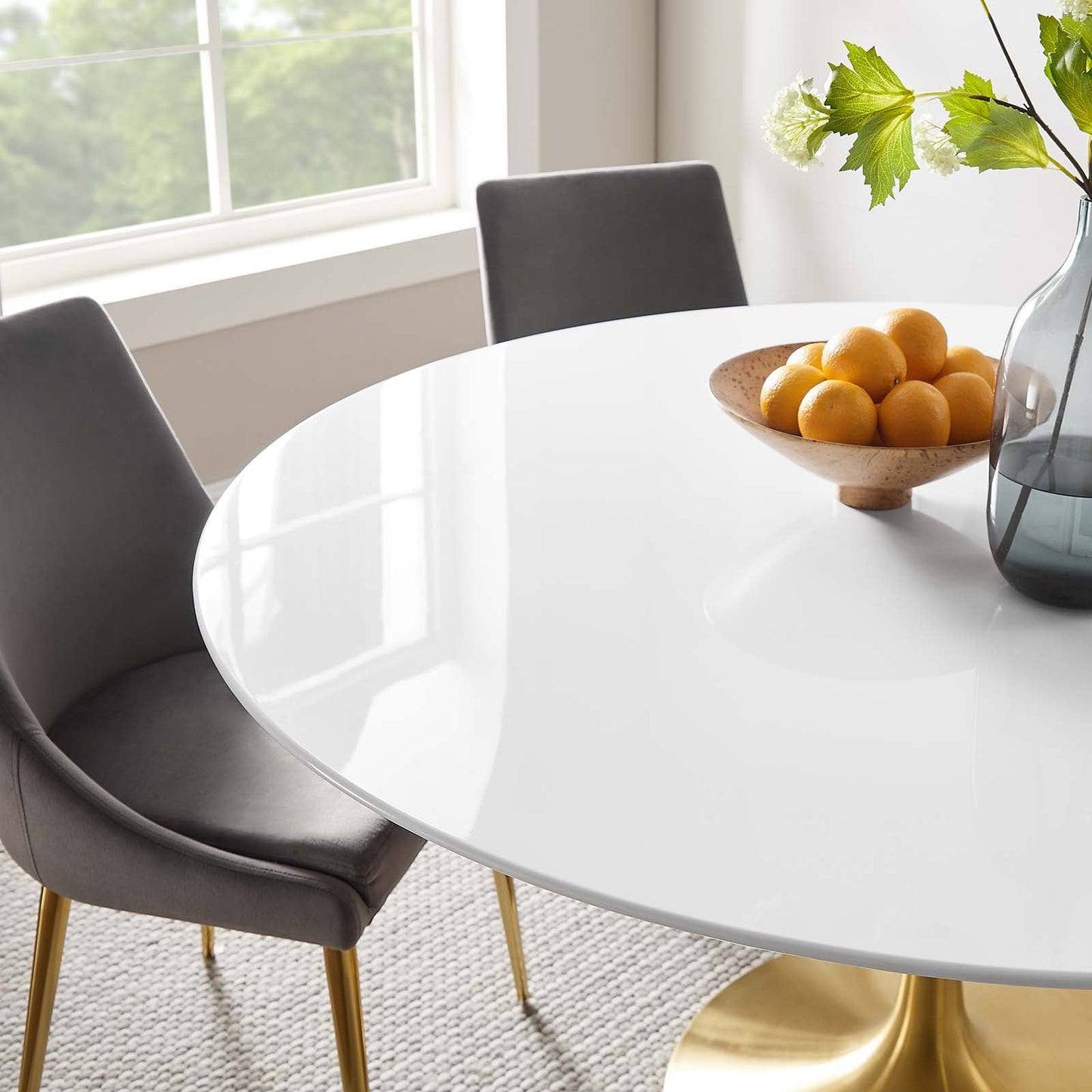 Modway Lippa 60" Round Wood Top Dining Table in Gold White - EEI-3229