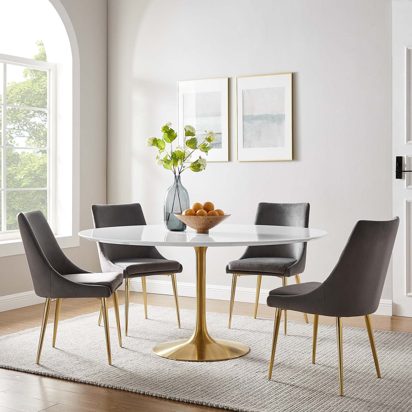 Modway Lippa 60" Round Wood Top Dining Table in Gold White - EEI-3229