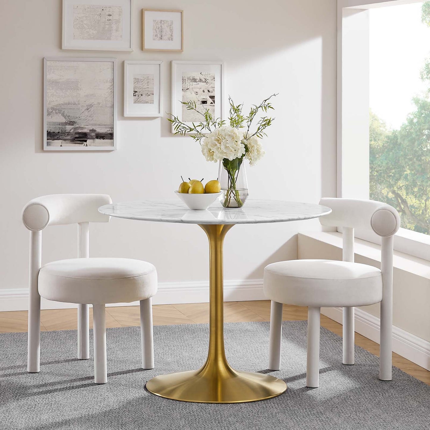 Modway Lippa 40" Round Artificial Marble Dining Table in Gold White - EEI-3231