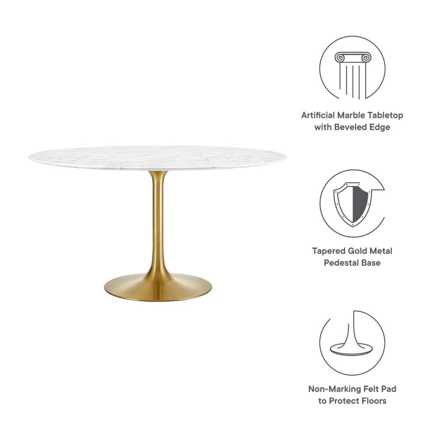 Modway Lippa 54" Round Artificial Marble Dining Table in Gold White - EEI-3233