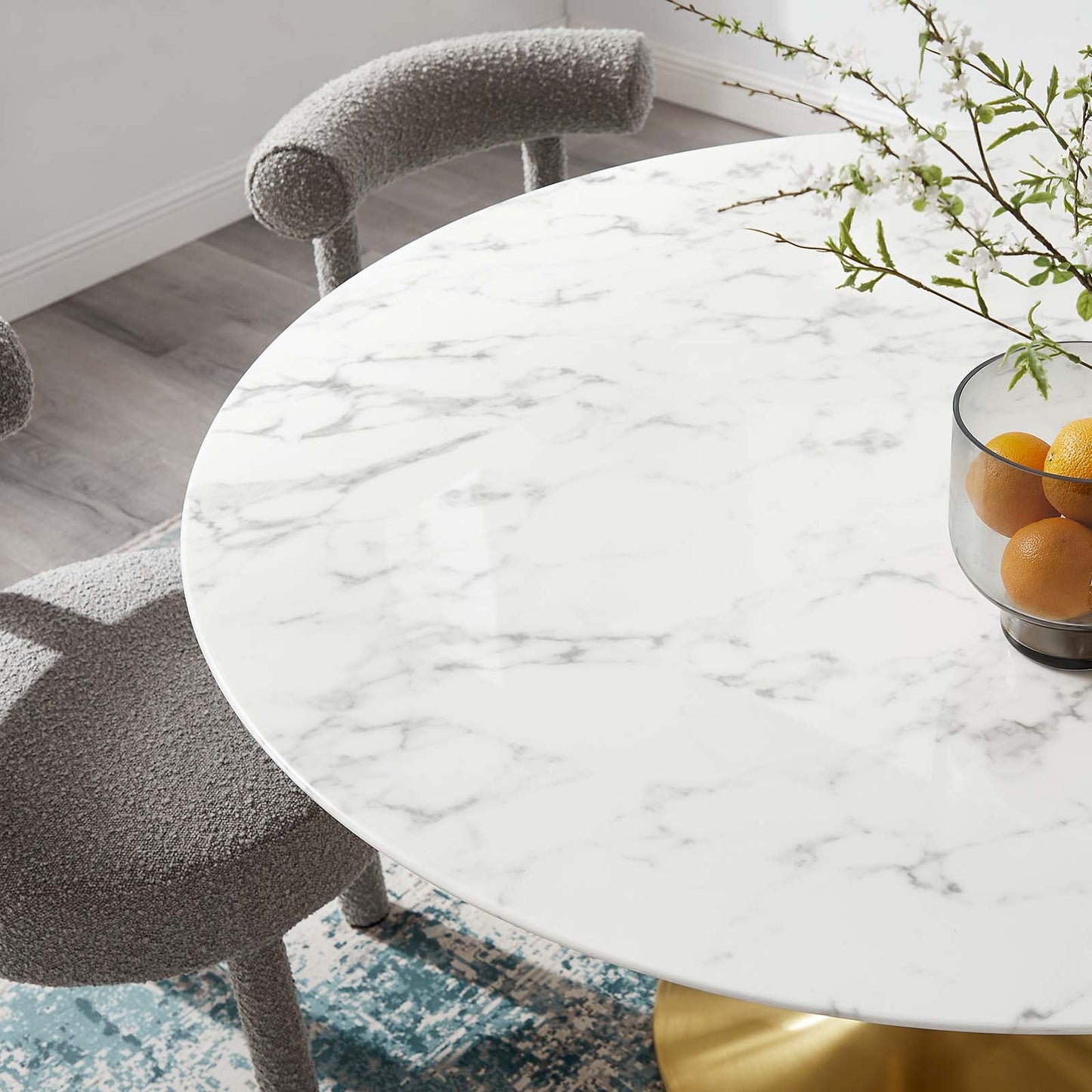 Modway Lippa 54" Round Artificial Marble Dining Table in Gold White - EEI-3233