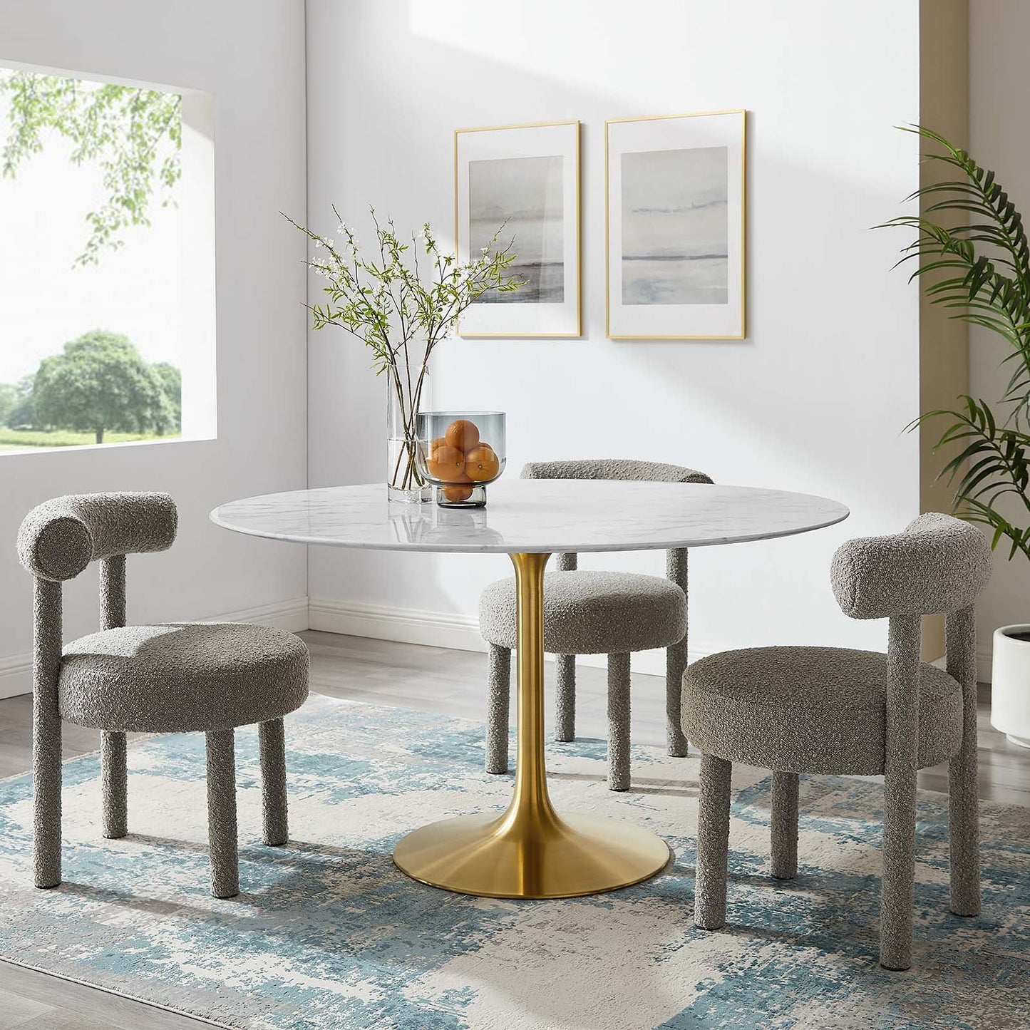 Modway Lippa 54" Round Artificial Marble Dining Table in Gold White - EEI-3233