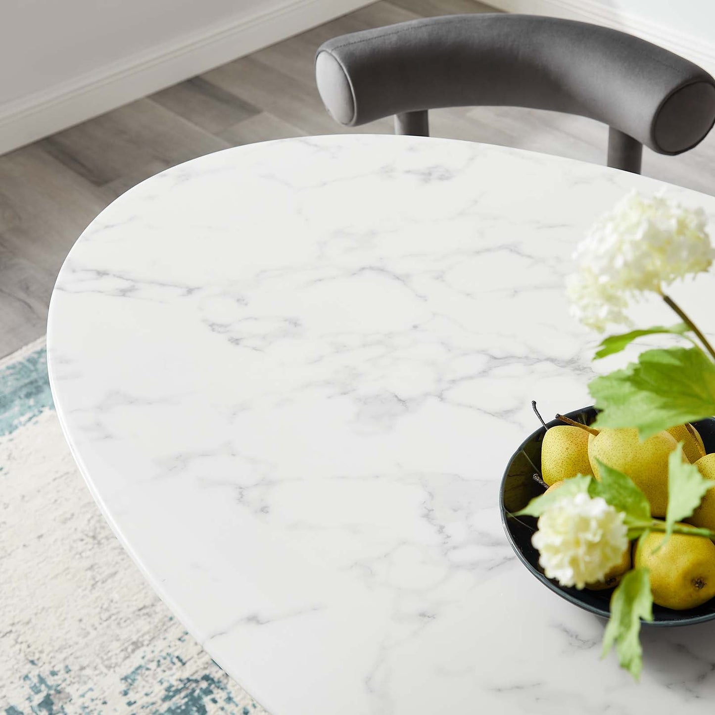 Modway Lippa 54" Oval Artificial Marble Dining Table in Gold White - EEI-3235