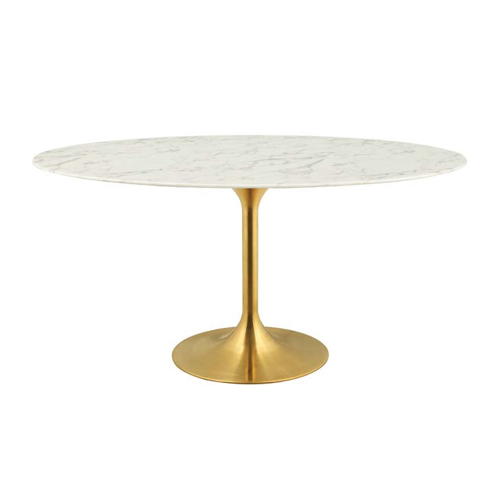 Modway Lippa 60" Oval Artificial Marble Dining Table in Gold White | Dining Tables | Modishstore-4