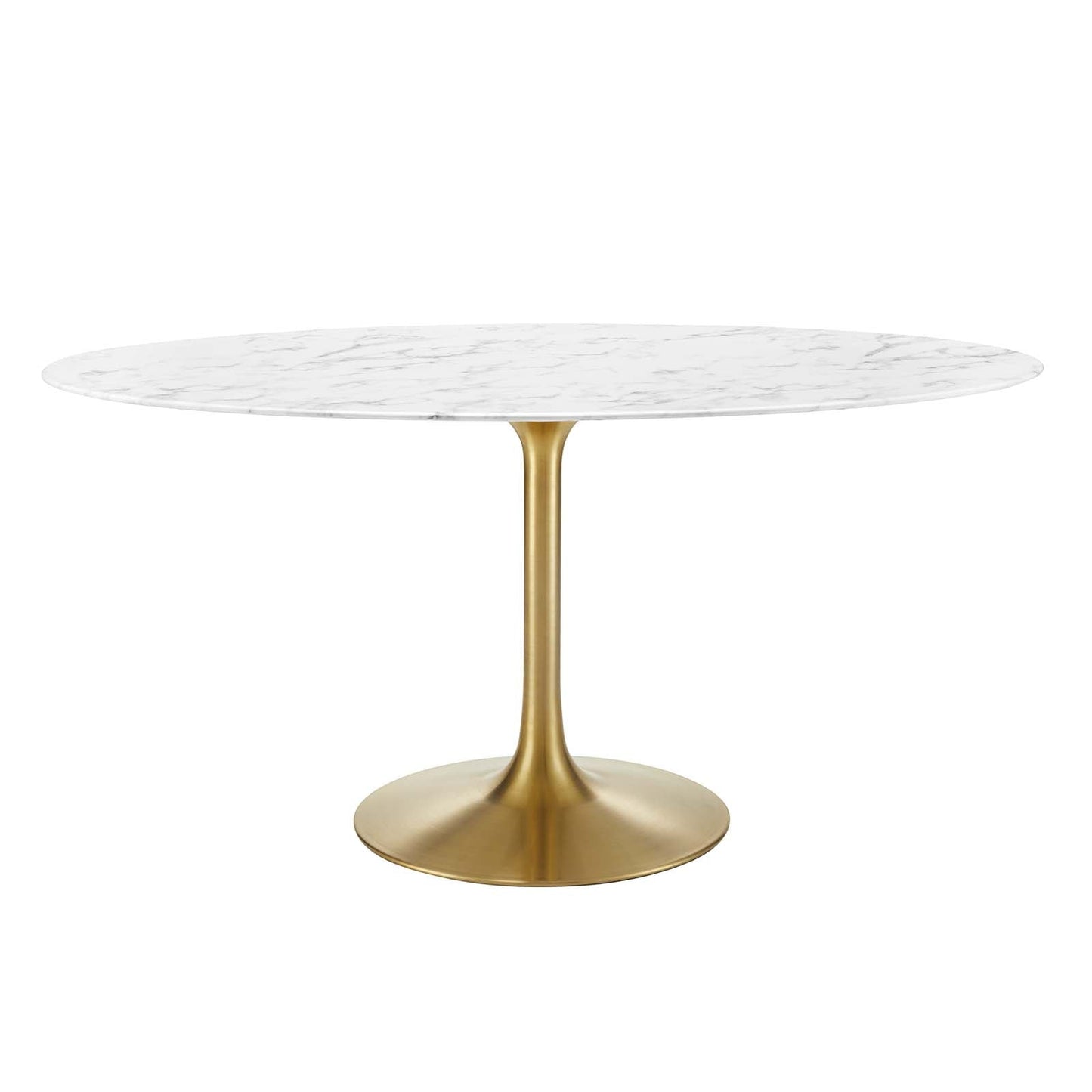 Modway Lippa 60" Oval Artificial Marble Dining Table in Gold White - EEI-3236