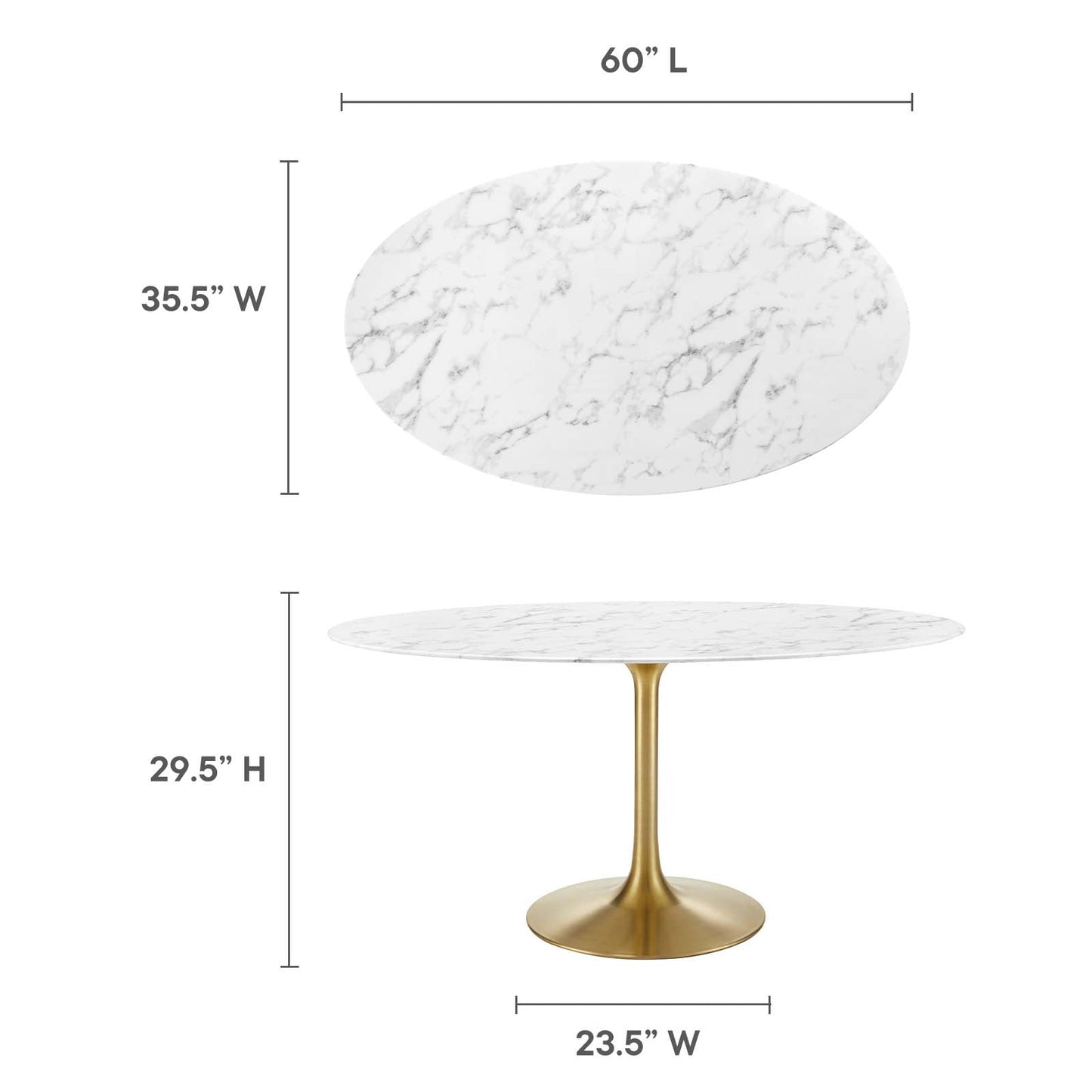 Modway Lippa 60" Oval Artificial Marble Dining Table in Gold White - EEI-3236