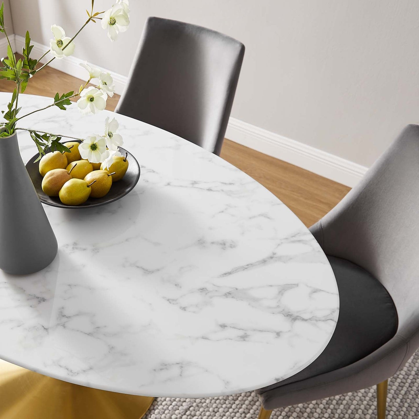 Modway Lippa 60" Oval Artificial Marble Dining Table in Gold White - EEI-3236