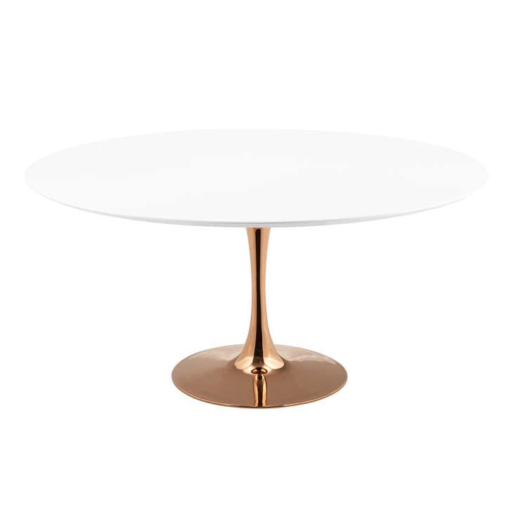 Modway Lippa 60" Round Wood Top Dining Table in Rose White