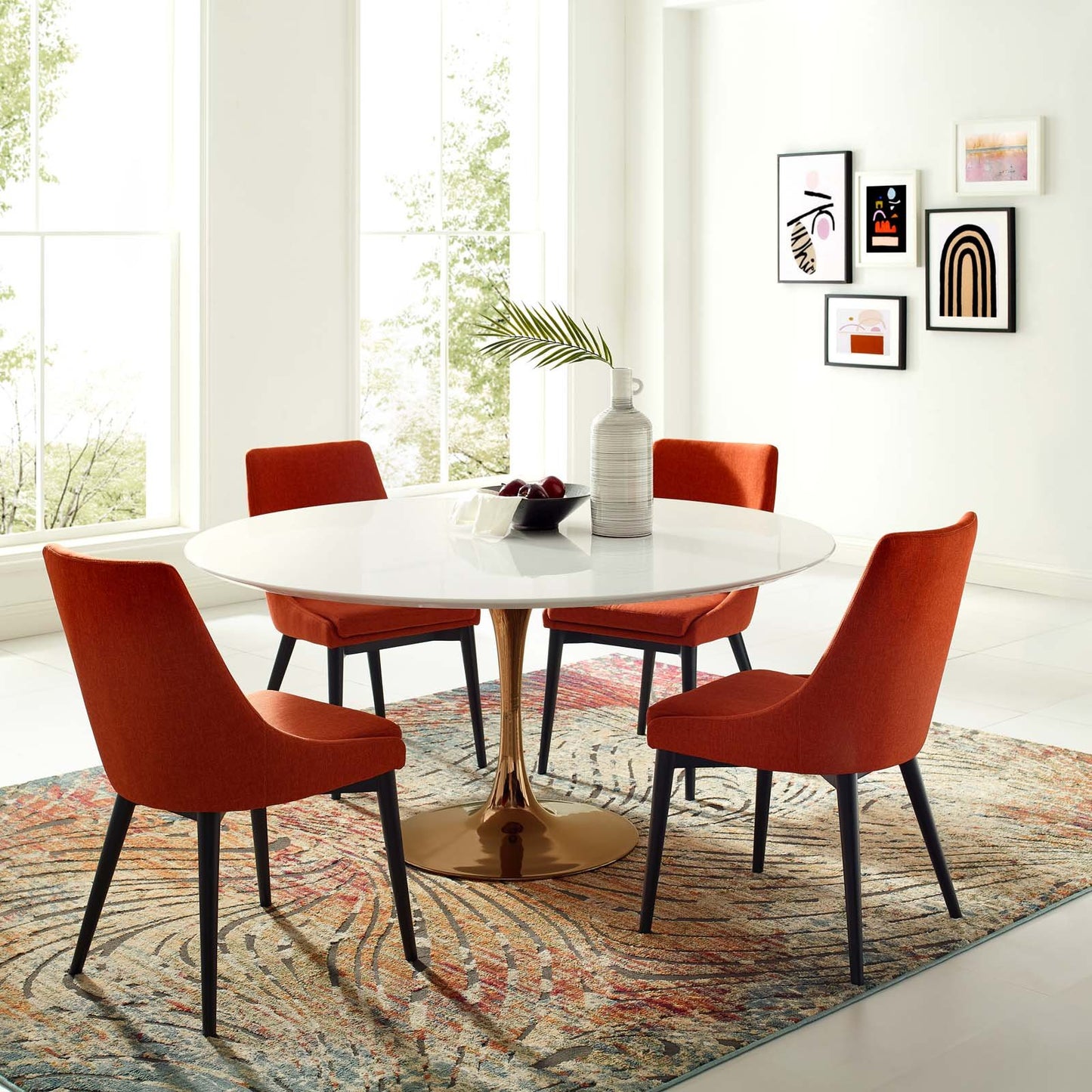 Modway Lippa 60" Round Wood Top Dining Table in Rose White - Lifestyle Image