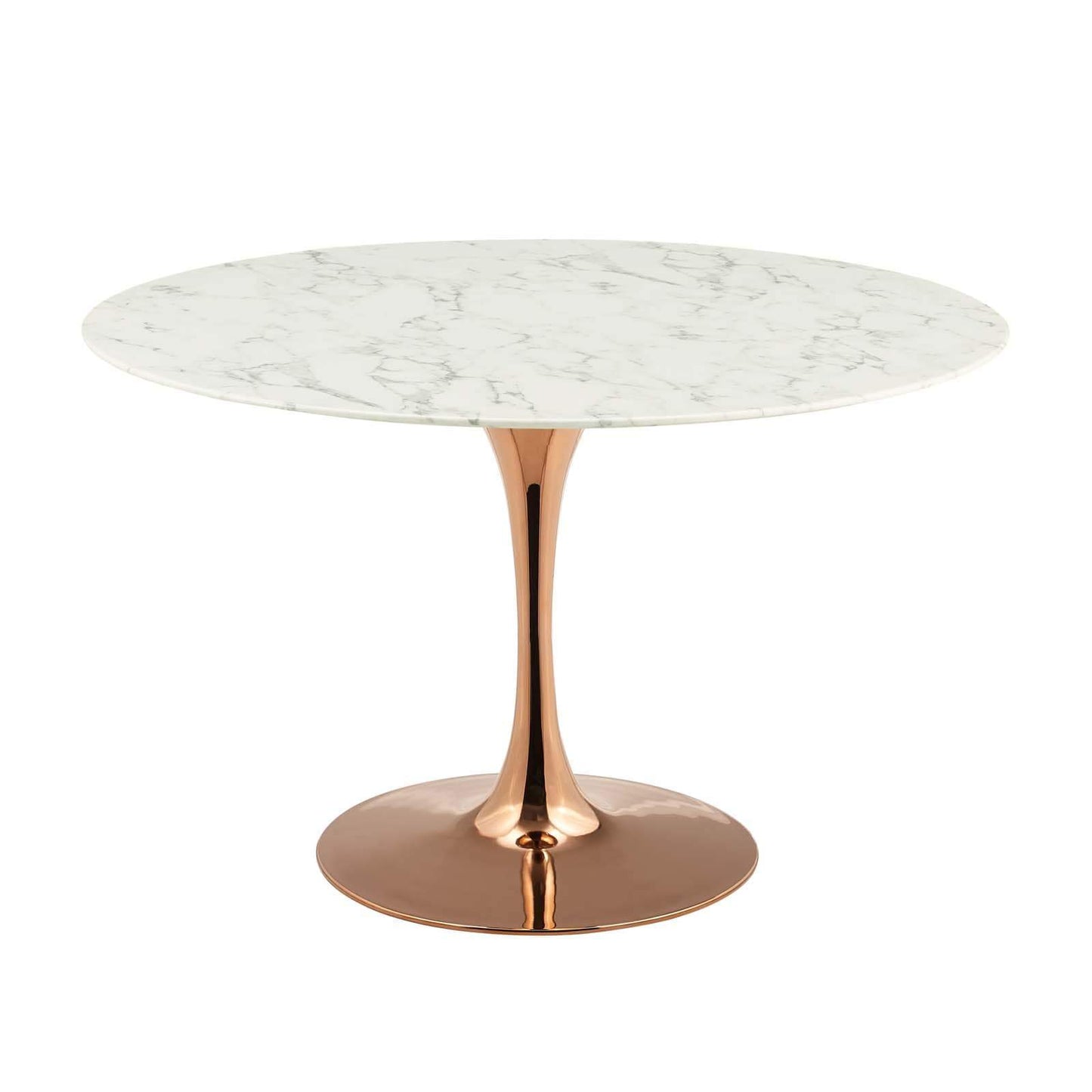 Modway Lippa 47" Round Artificial MArble Dining Table in Rose White