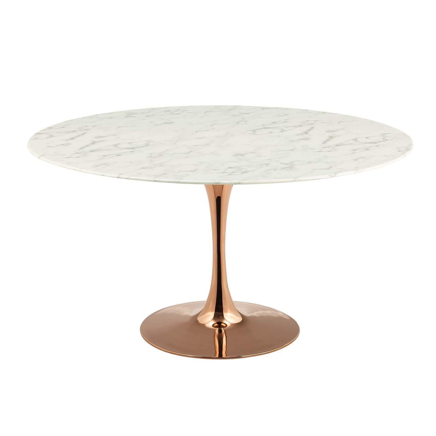 Modway Lippa 54" Round Artificial Marble Dining Table in Rose White