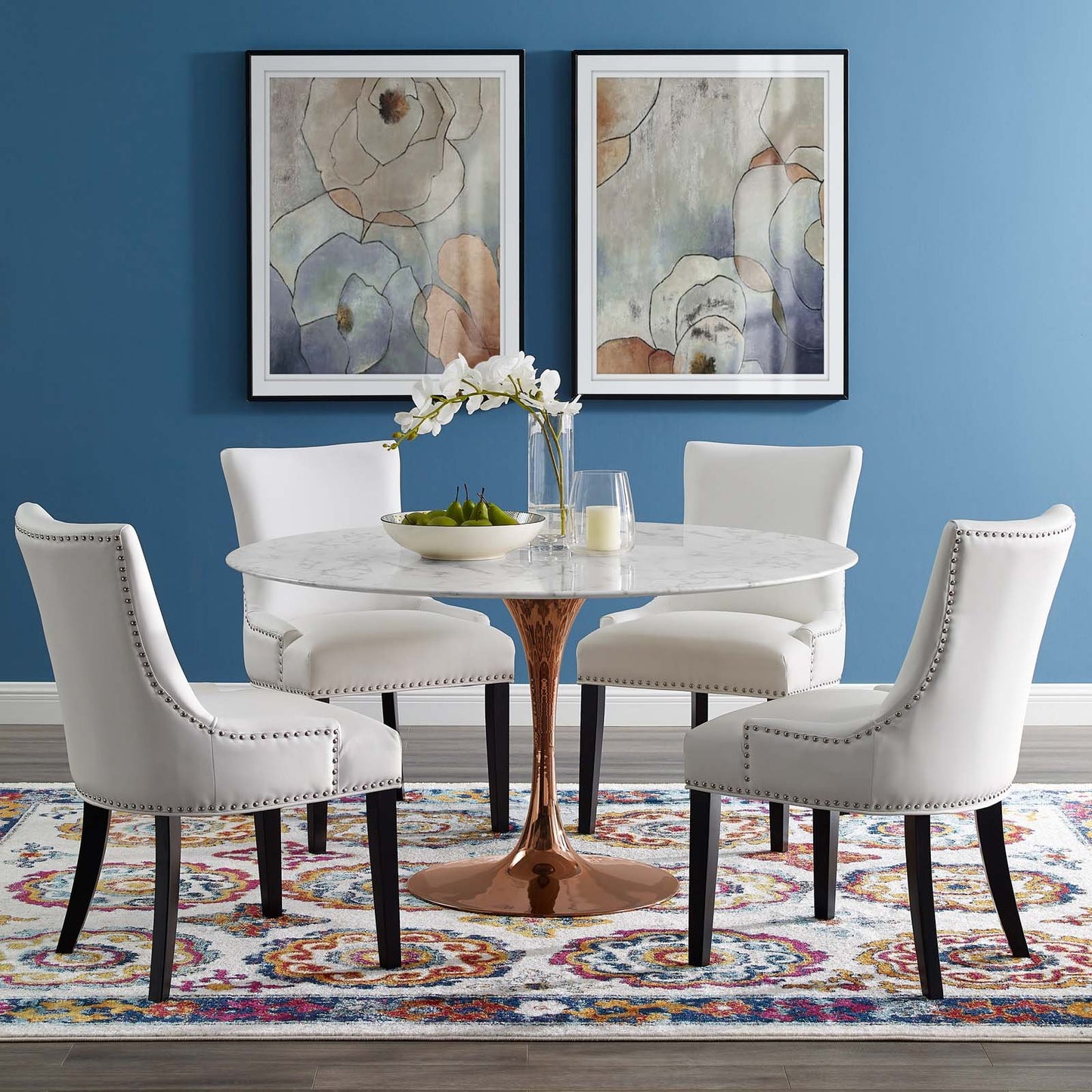 Modway Lippa 54" Round Artificial Marble Dining Table in Rose White - Lifestyle Image