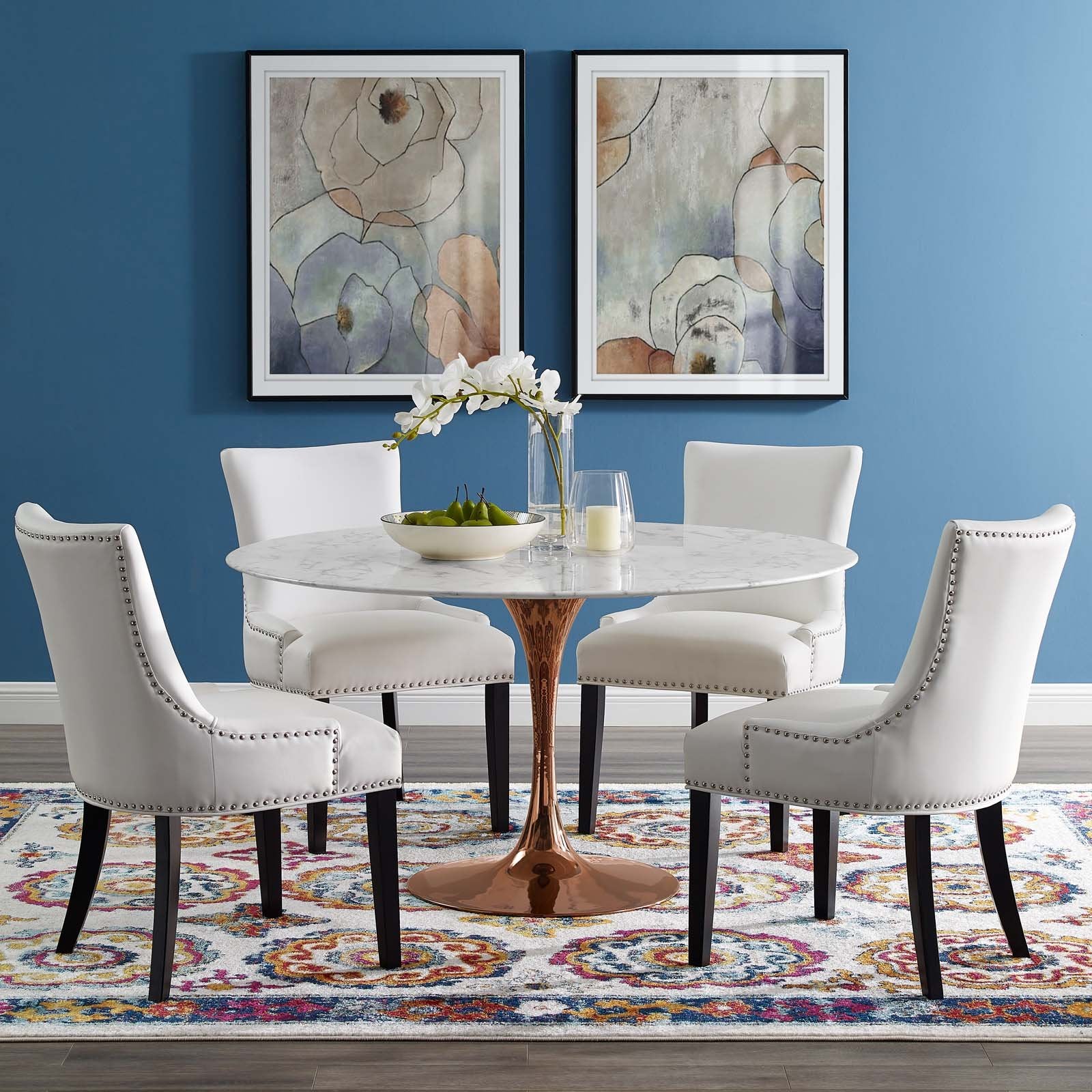 Modway Lippa 54" Round Artificial Marble Dining Table in Rose White - Lifestyle Image