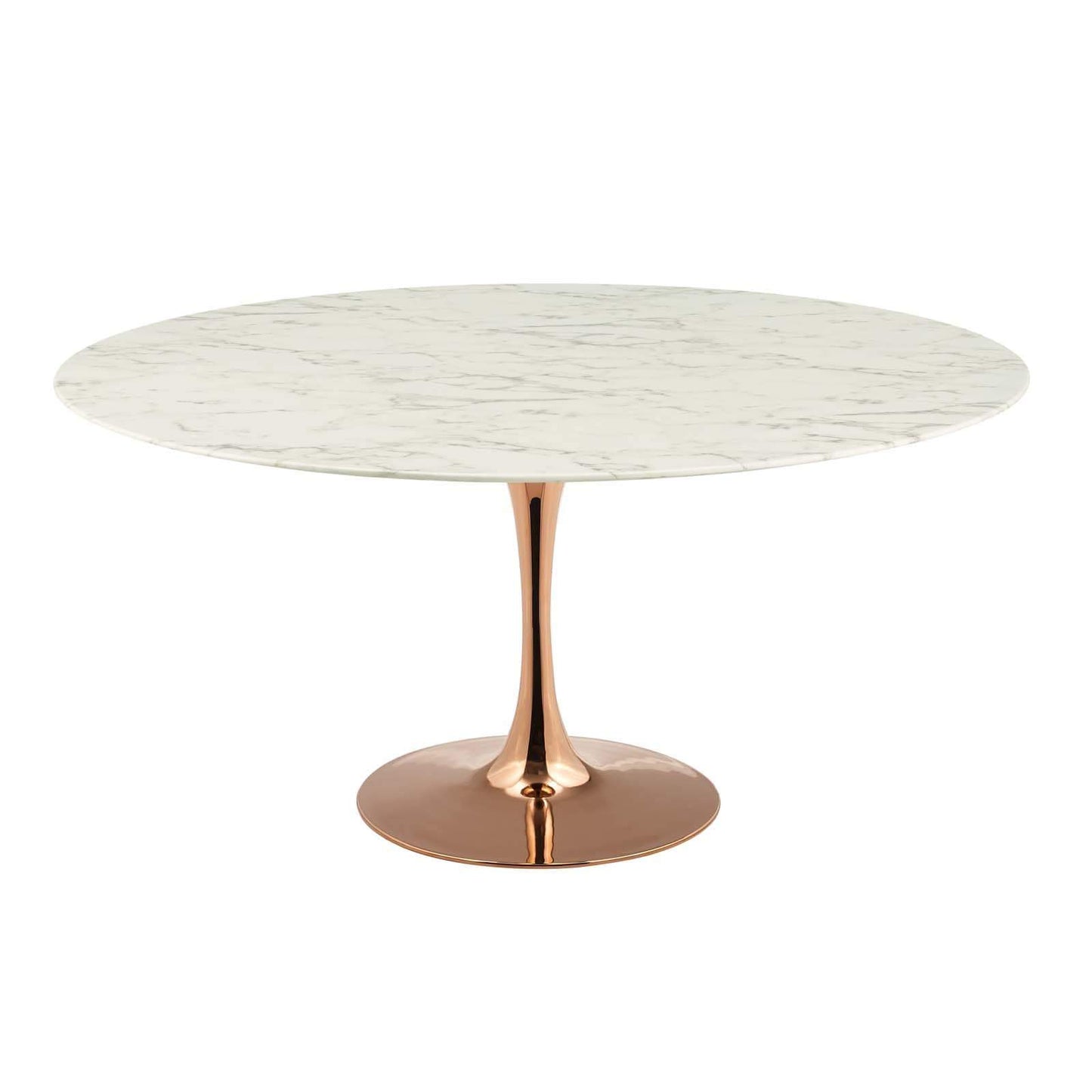 Modway Lippa 60" Round Artificial Marble Dining Table in Rose White