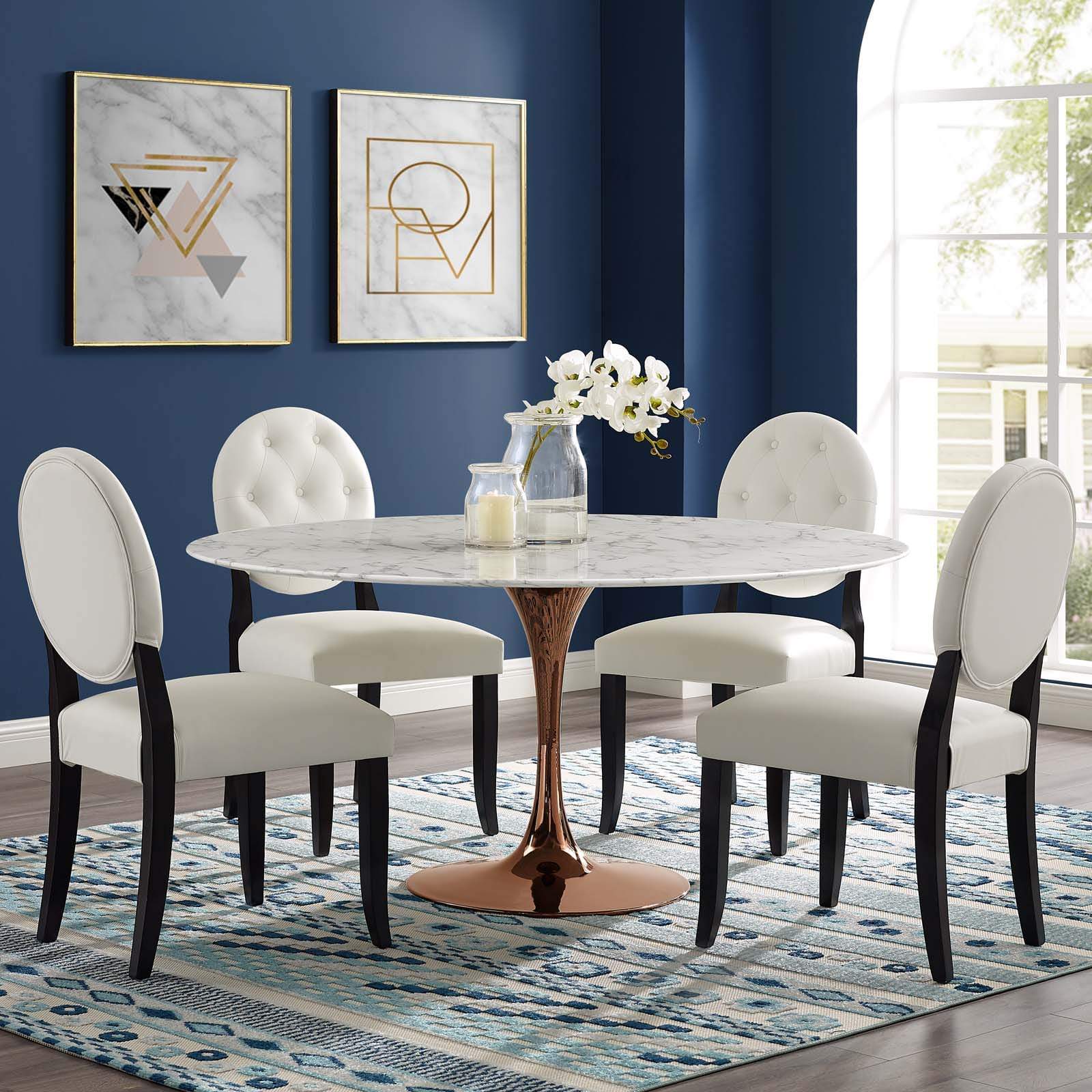 Modway Lippa 60" Round Artificial Marble Dining Table in Rose White - Lifestyle Image