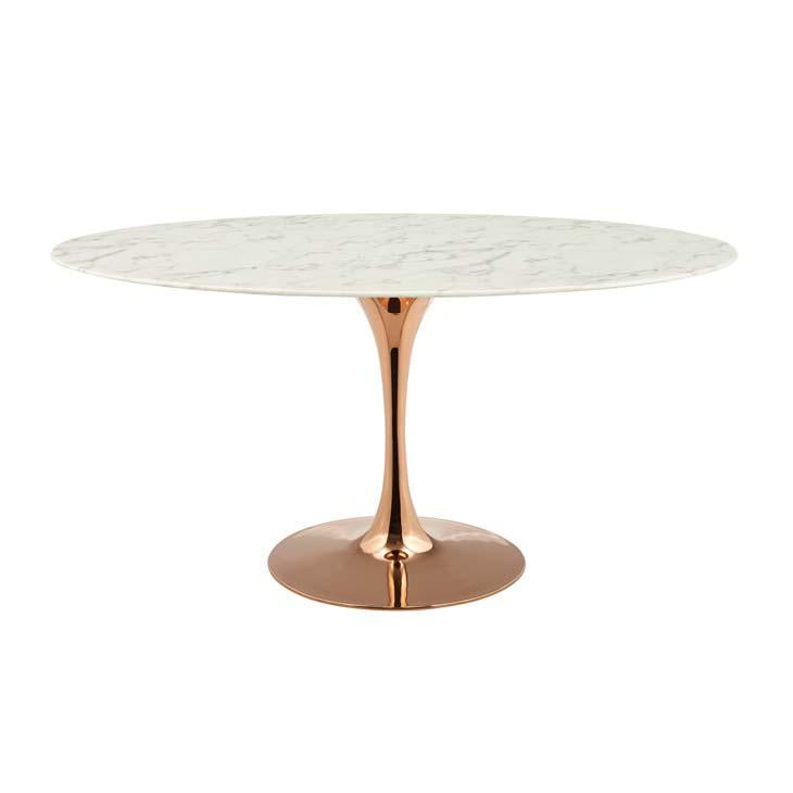 Modway Lippa 60" Oval Artificial Marble Dining Table in Rose White