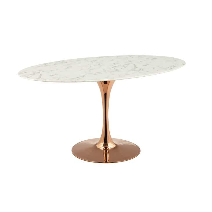 Modway Lippa 60" Oval Artificial Marble Dining Table in Rose White
