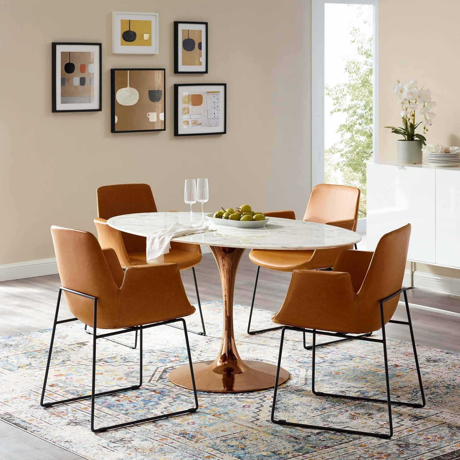 Modway Lippa 60" Oval Artificial Marble Dining Table in Rose White - Lifestyle Image