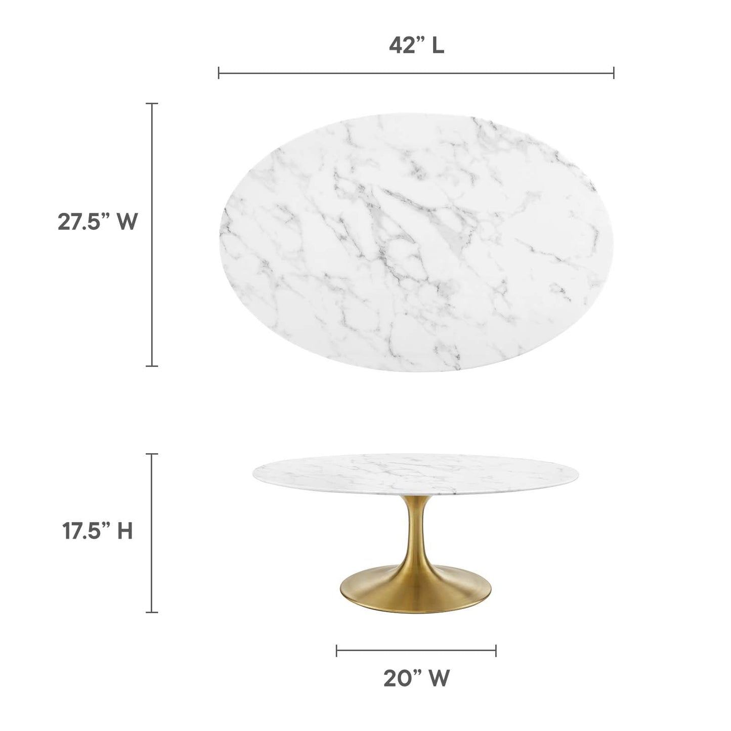 Modway Lippa 42" Oval-Shaped Coffee Table In Gold White - EEI-3249 - EEI-3249