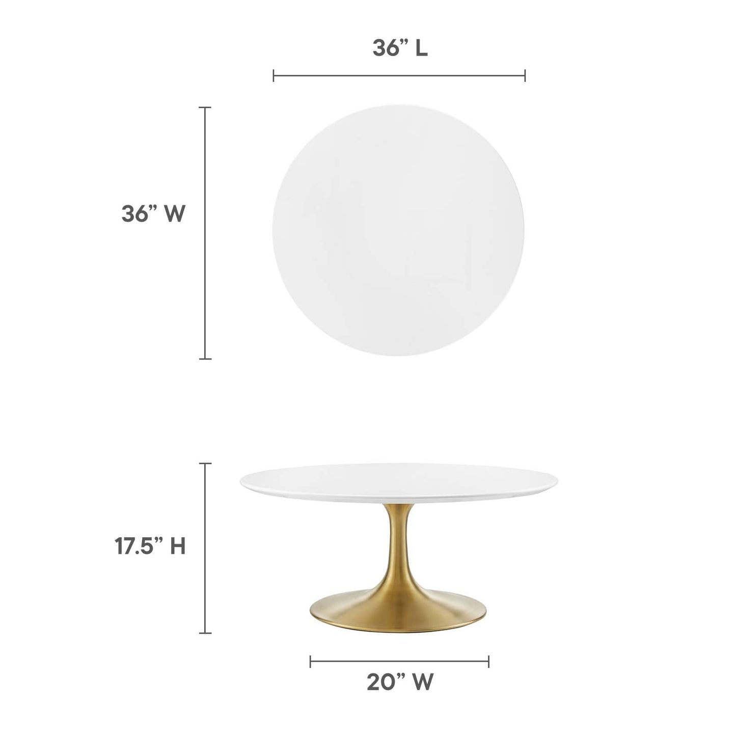 Modway Lippa 36" Coffee Table In Gold White - EEI-3250