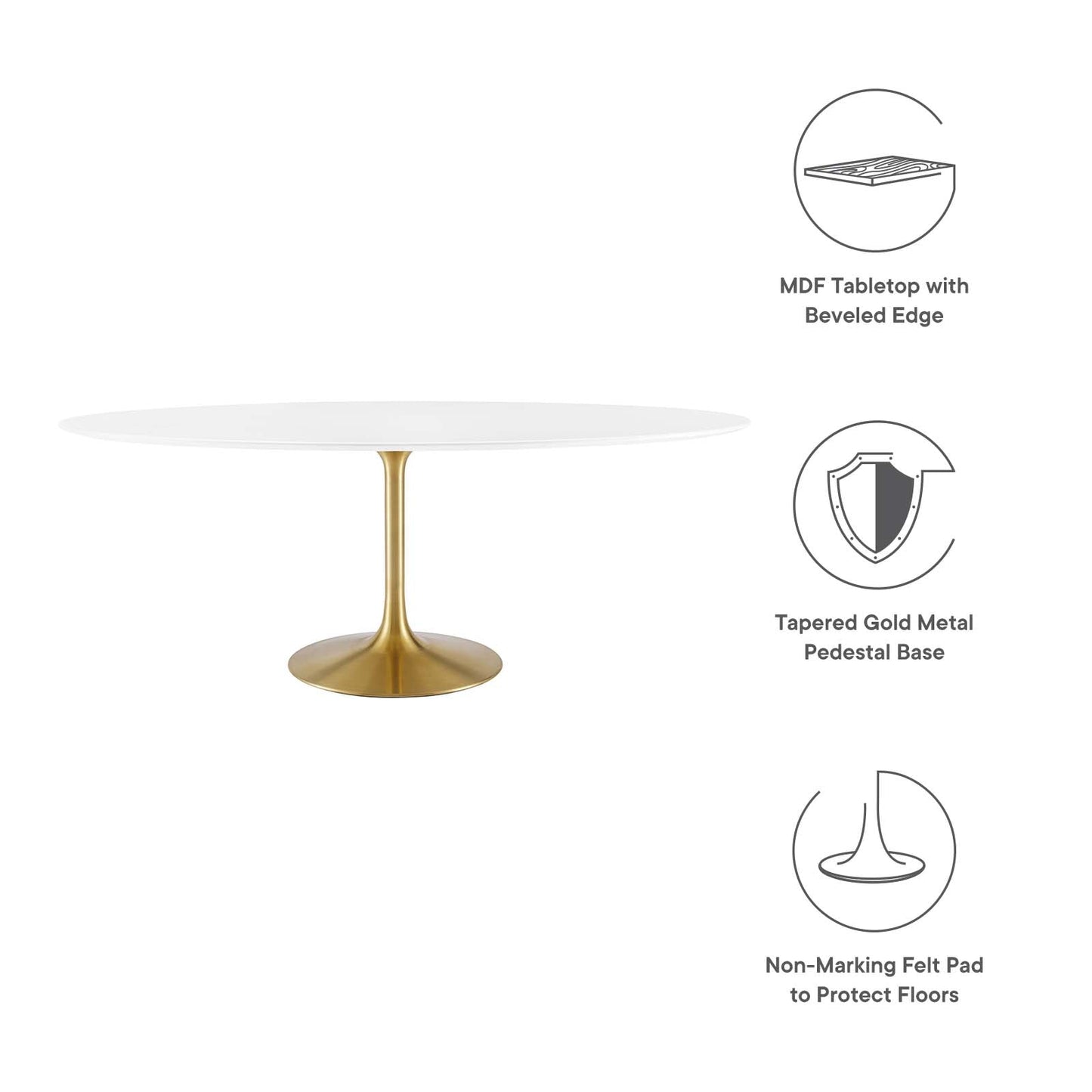 Modway Lippa 78" Oval Wood Top Dining Table in Gold White - EEI-3255