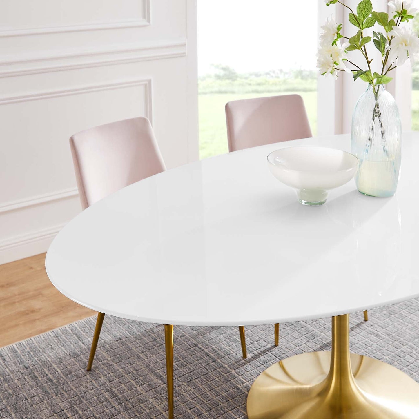 Modway Lippa 78" Oval Wood Top Dining Table in Gold White - EEI-3255