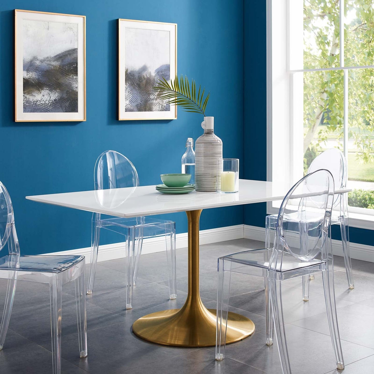 Modway Lippa 60" Rectangle Dining Table In Gold White | Dining Tables | Modishstore