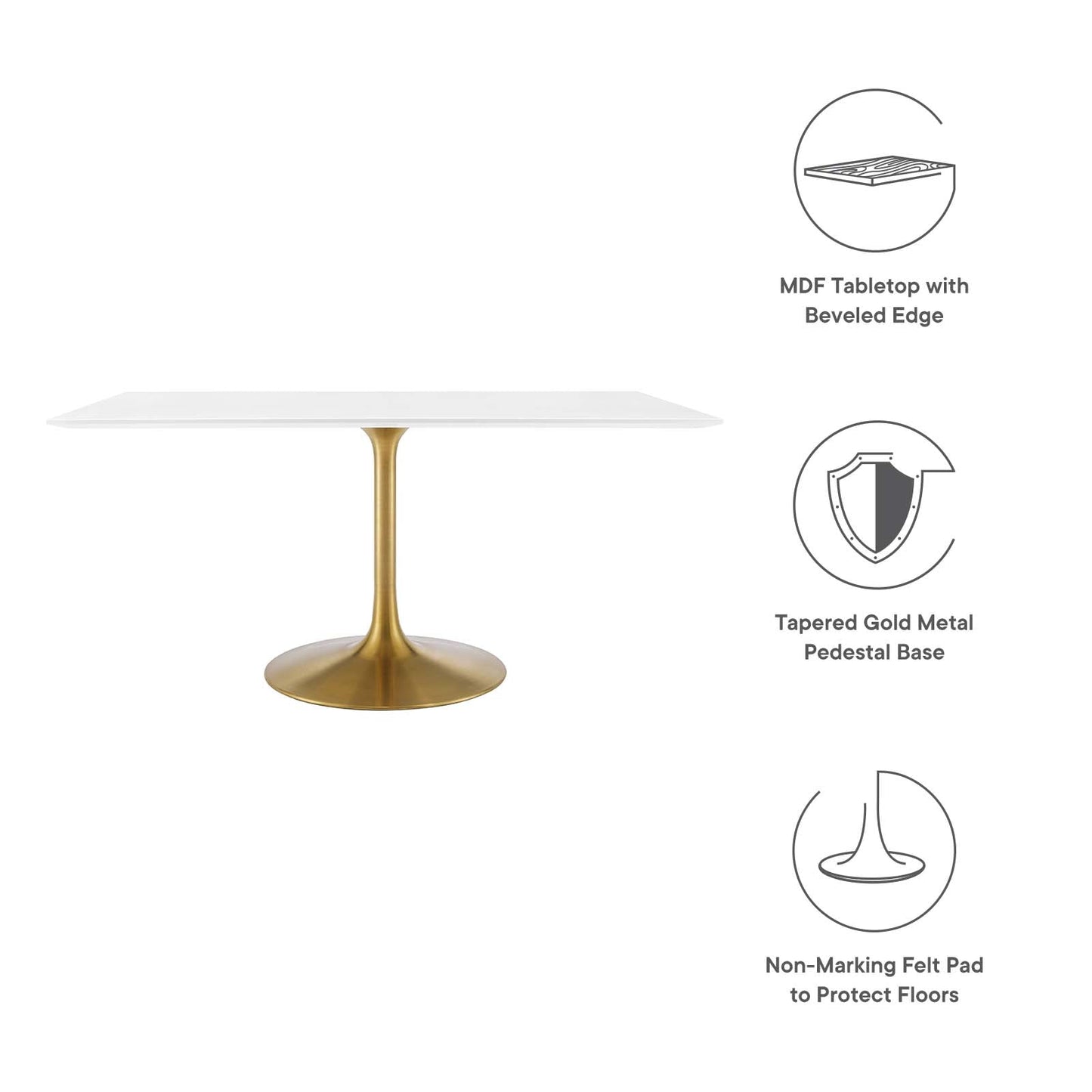 Modway Lippa 60" Rectangle Dining Table In Gold White - EEI-3256