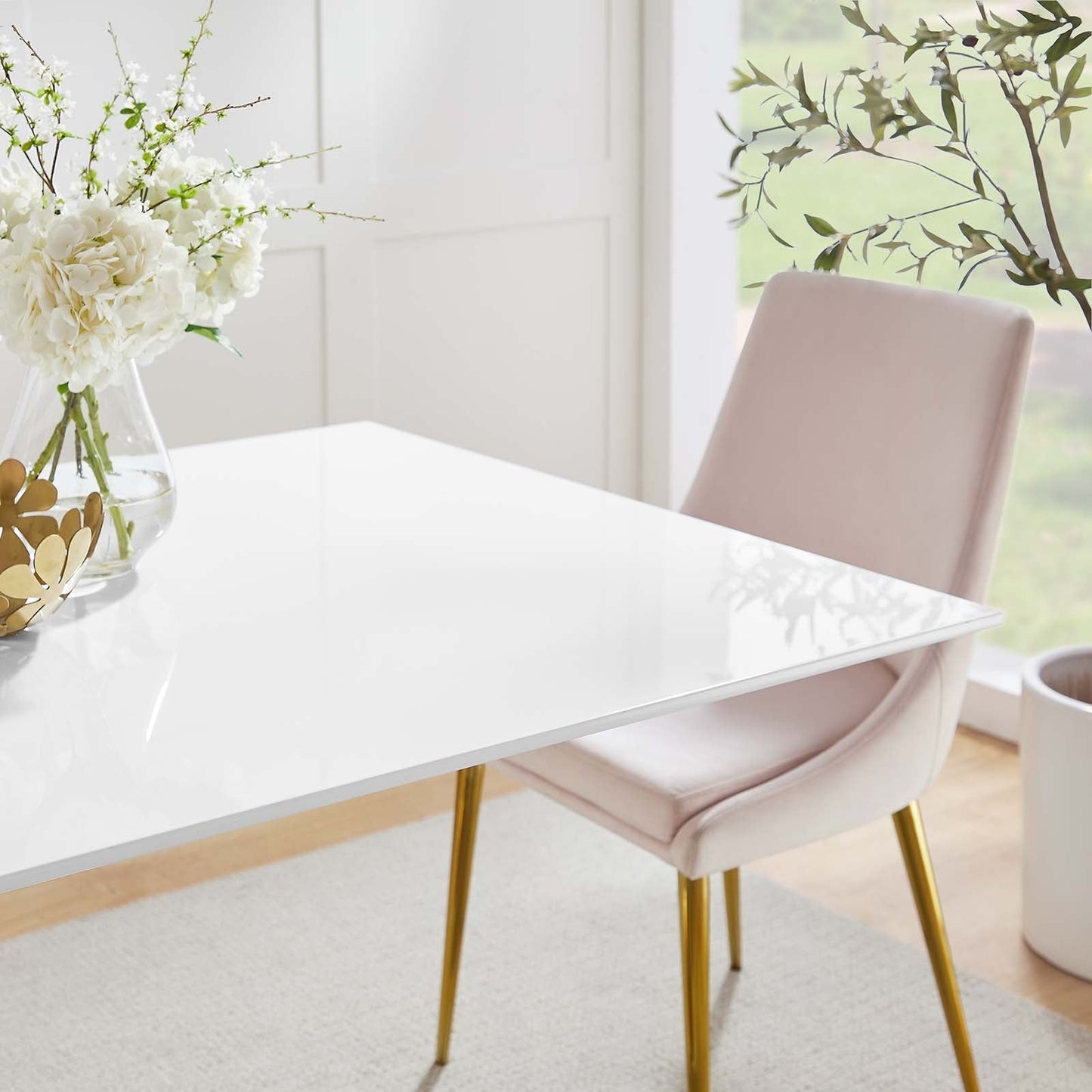 Modway Lippa 60" Rectangle Dining Table In Gold White - EEI-3256