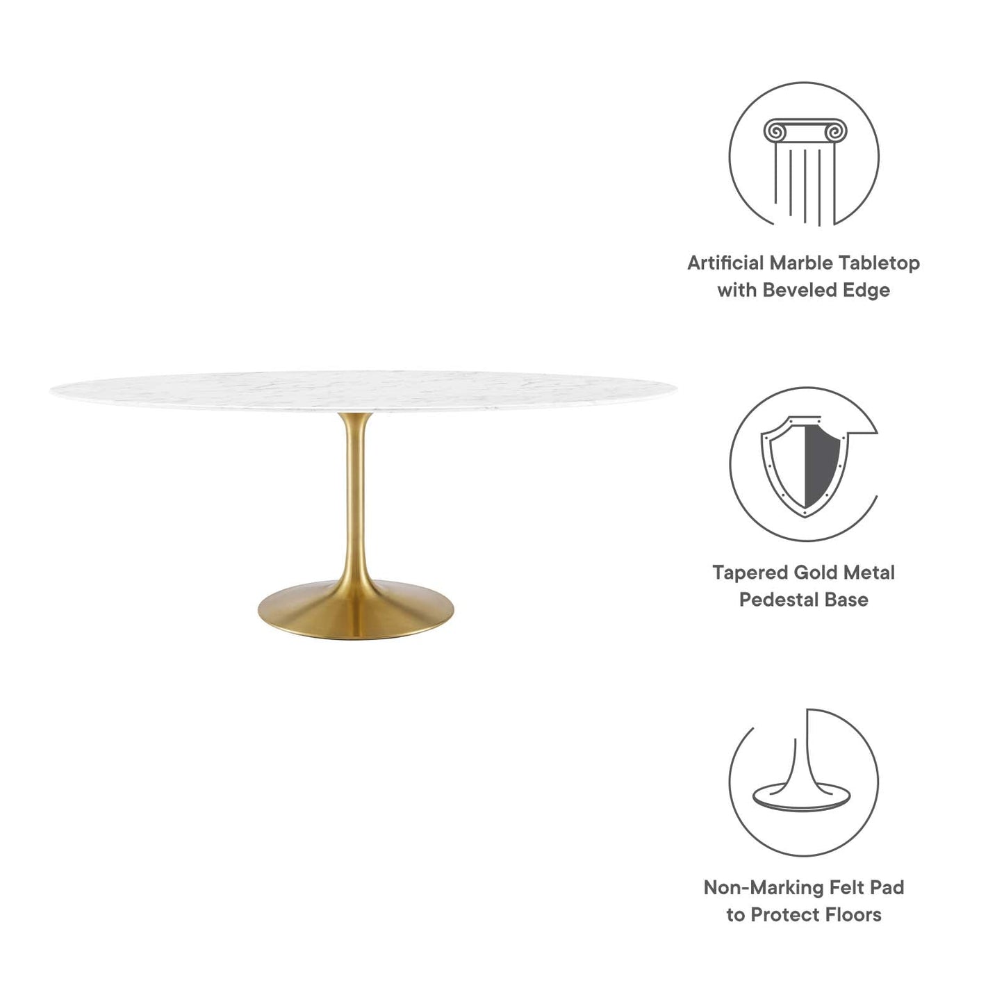Modway Lippa 78" Oval Artificial Marble Dining Table in Gold White - EEI-3257