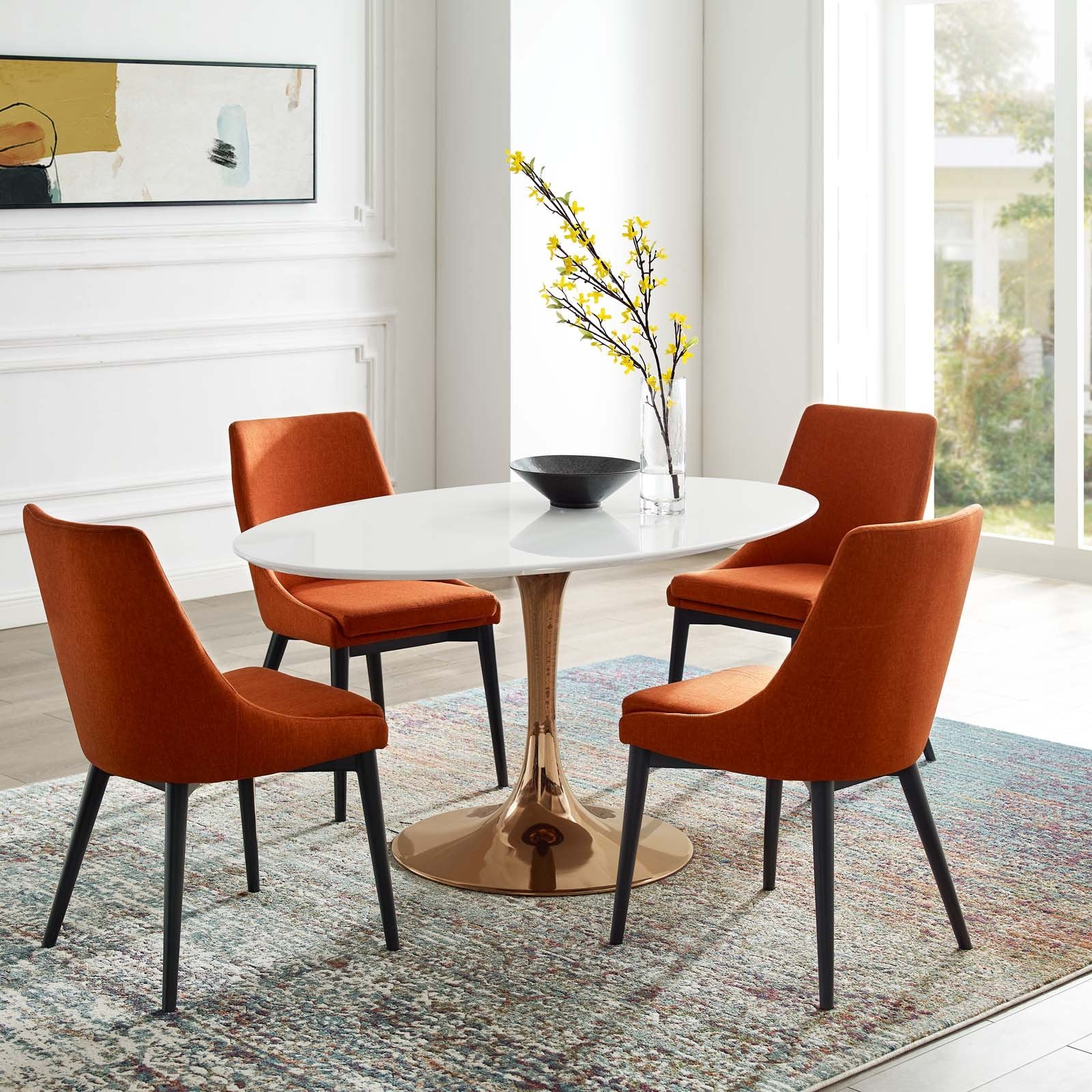 Modway Lippa 60" Oval Wood Top Dining Table in Rose White - Feature Image